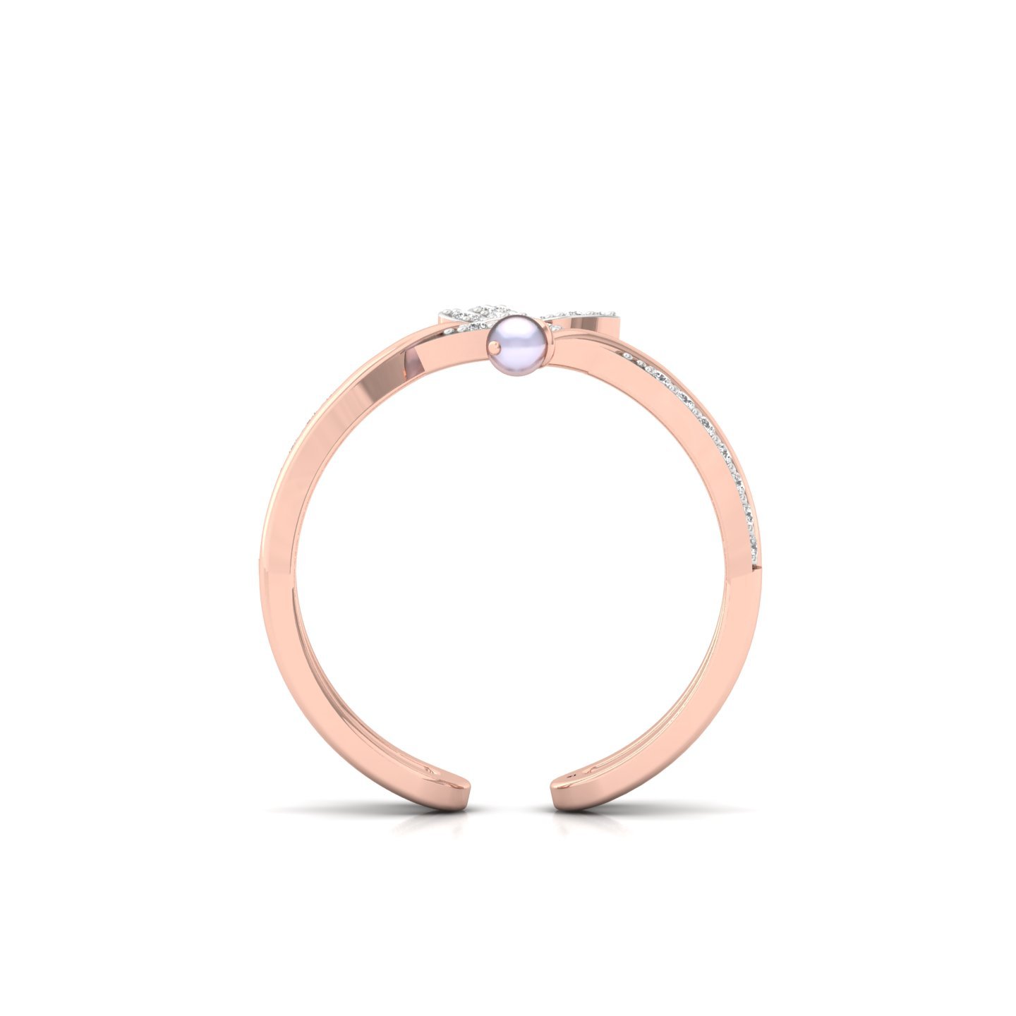 Diamond & Pearl Butterfly Ring | Nature Inspired Lab Grown CVD Diamond Jewelry | 925 Silver | 10K | 14K | 18K - View 3