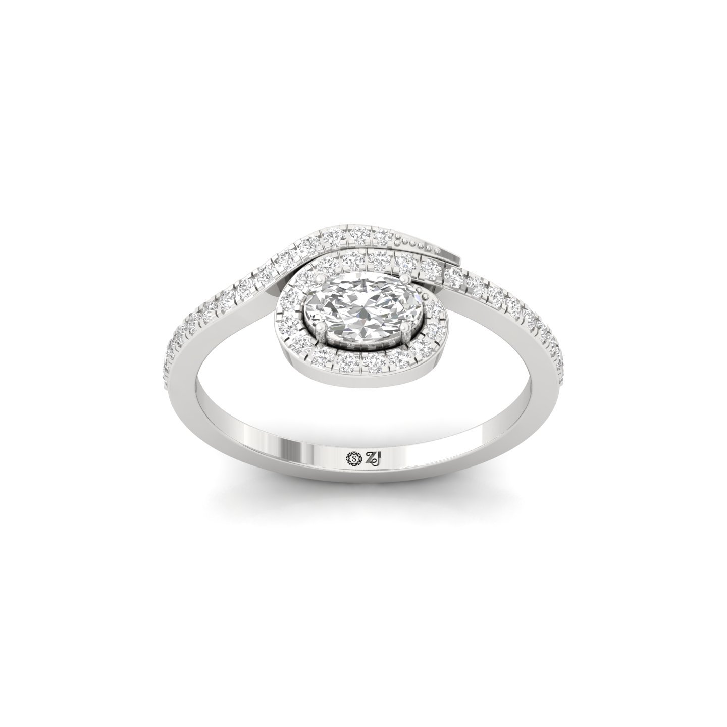 Oval Cut Diamond Halo Swirl Ring | Elegant Lab Grown CVD Diamond Engagement Ring | 925 Silver | 10K | 14K | 18K - Main View
