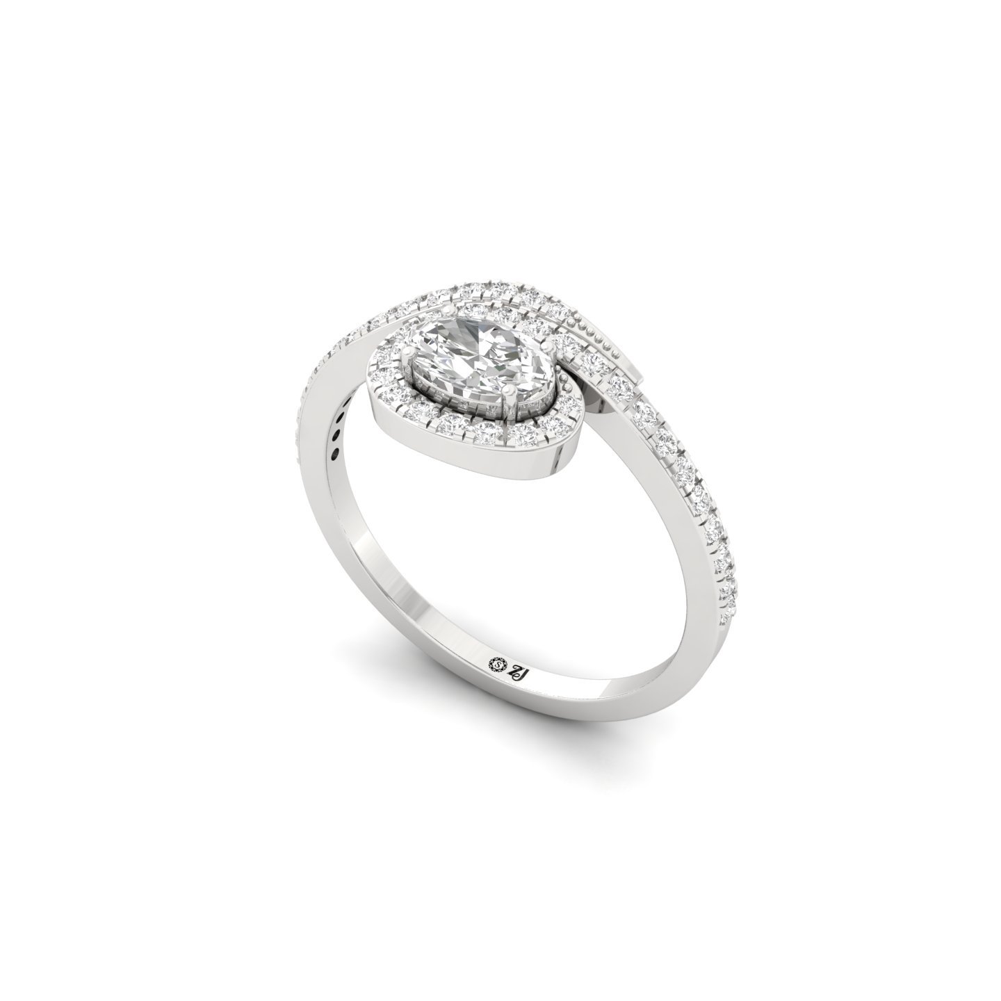 Oval Cut Diamond Halo Swirl Ring | Elegant Lab Grown CVD Diamond Engagement Ring | 925 Silver | 10K | 14K | 18K - View 2