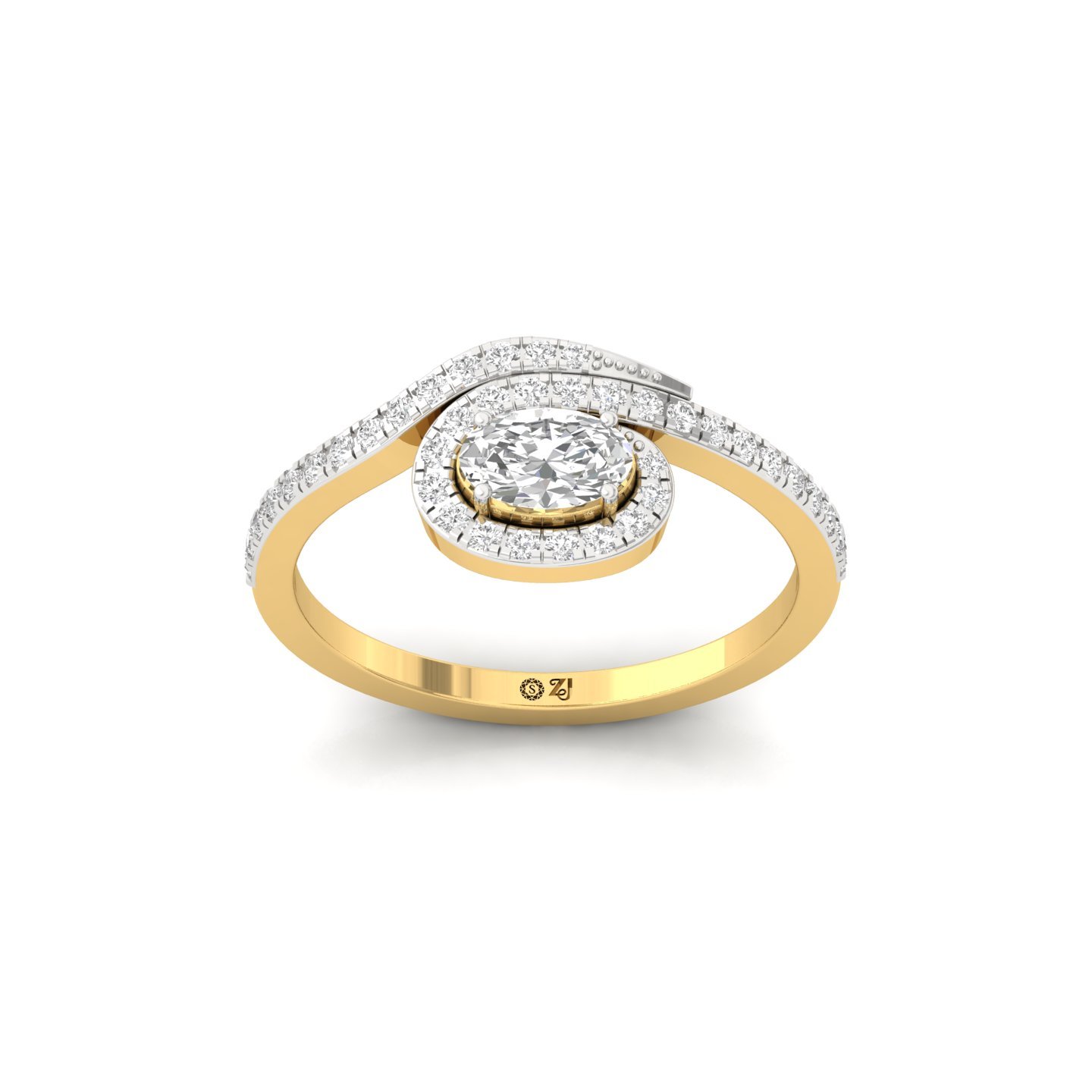 Oval Cut Diamond Halo Swirl Ring | Elegant Lab Grown CVD Diamond Engagement Ring | 925 Silver | 10K | 14K | 18K - Gold Main View