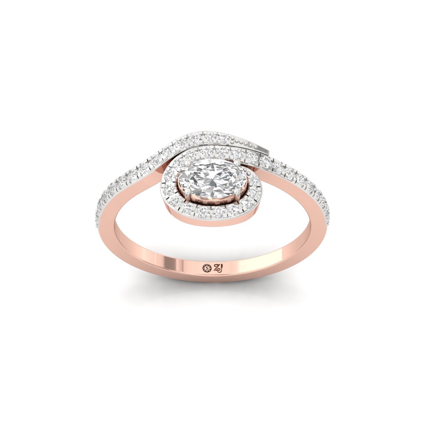 Oval Cut Diamond Halo Swirl Ring | Elegant Lab Grown CVD Diamond Engagement Ring | 925 Silver | 10K | 14K | 18K - Rose Gold Main View