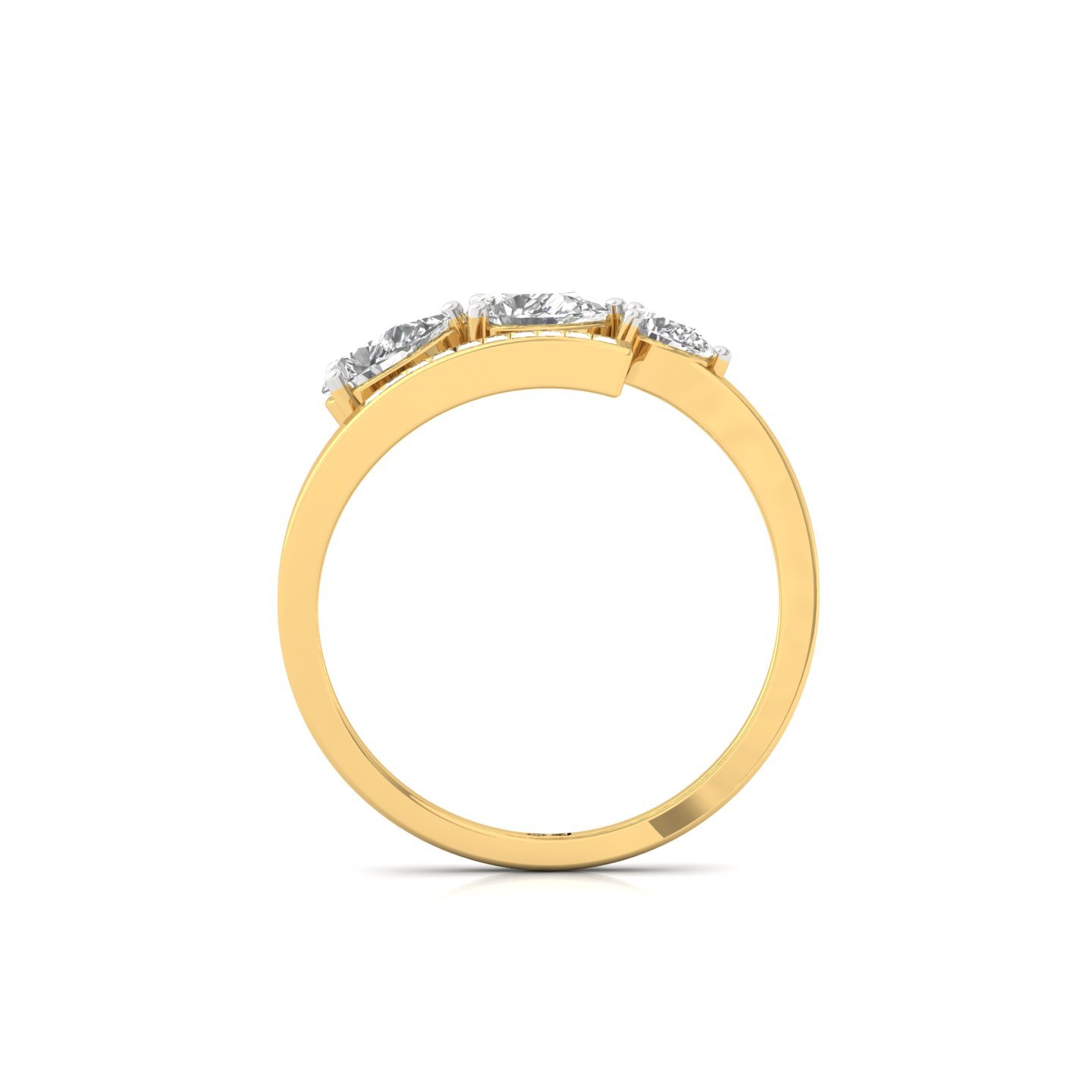 Pear & Oval Three Stone Diamond Engagement Ring | Modern Lab Grown CVD Diamond Baguette Band Ring | 925 Silver | 10K | 14K | 18K - View 3