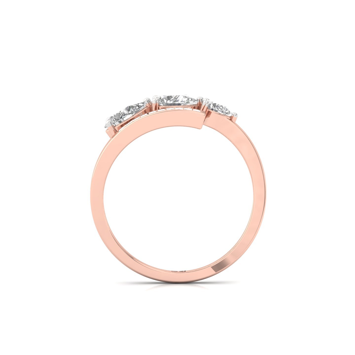 Pear & Oval Three Stone Diamond Engagement Ring | Modern Lab Grown CVD Diamond Baguette Band Ring | 925 Silver | 10K | 14K | 18K - View 3