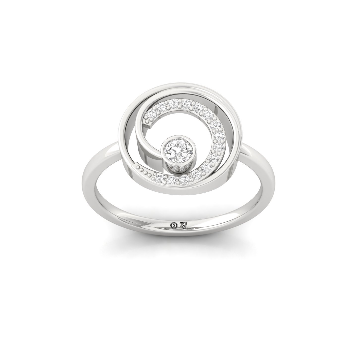 Spiral Round Diamond Cocktail Ring | Modern Lab Grown CVD Diamond Designer Ring | 925 Silver | 10K | 14K | 18K - Main View