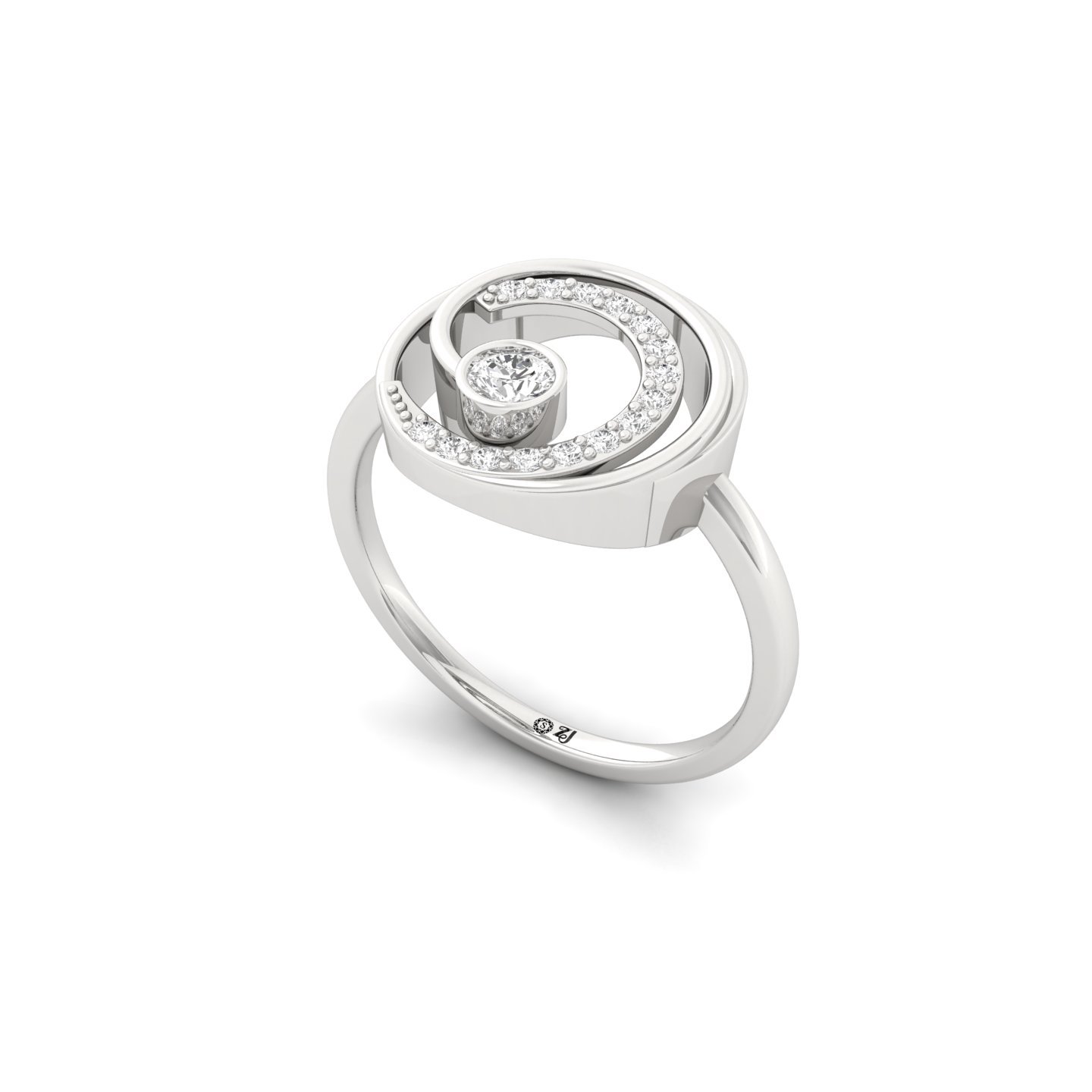 Spiral Round Diamond Cocktail Ring | Modern Lab Grown CVD Diamond Designer Ring | 925 Silver | 10K | 14K | 18K - View 2