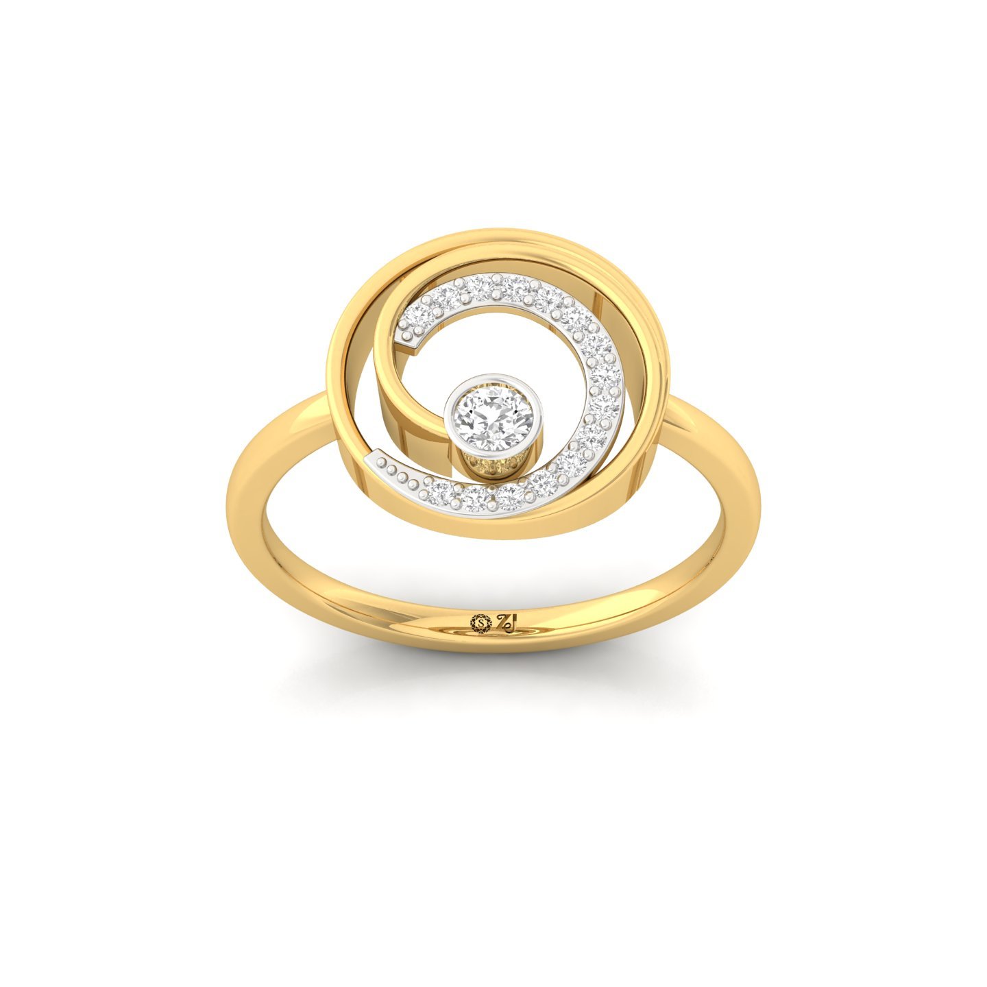 Spiral Round Diamond Cocktail Ring | Modern Lab Grown CVD Diamond Designer Ring | 925 Silver | 10K | 14K | 18K - Gold Main View