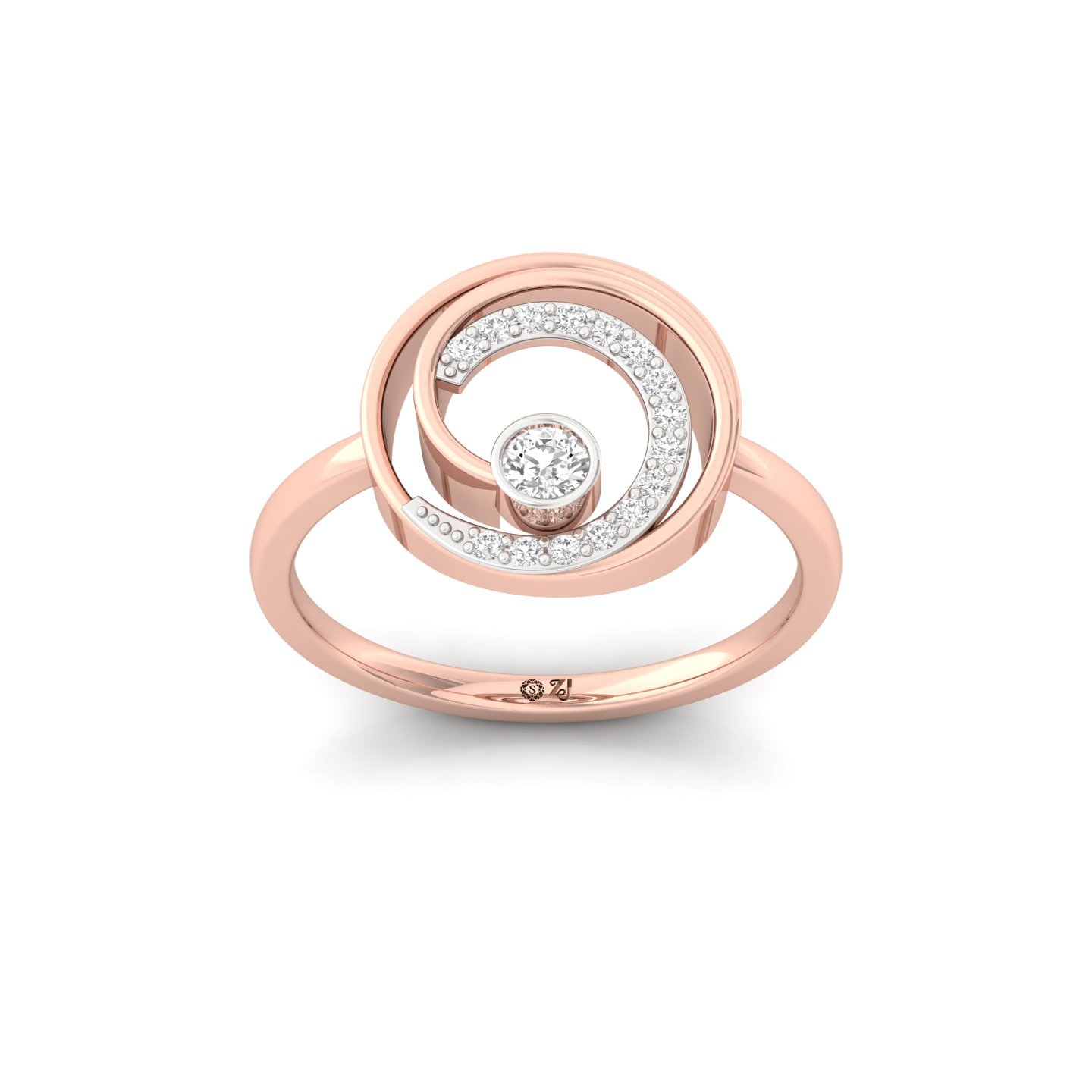 Spiral Round Diamond Cocktail Ring | Modern Lab Grown CVD Diamond Designer Ring | 925 Silver | 10K | 14K | 18K - Rose Gold Main View