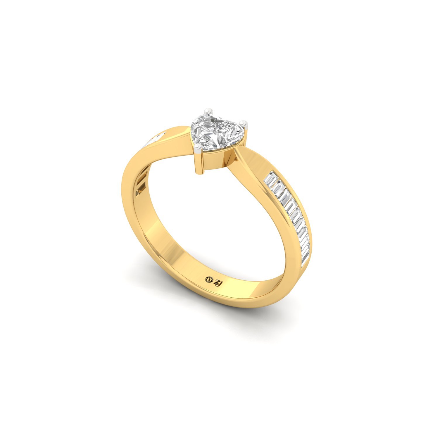 Heart Cut Diamond Engagement Ring | Lab Grown CVD Diamond Solitaire with Baguette Accents | 925 Silver | 10K | 14K | 18K - View 2