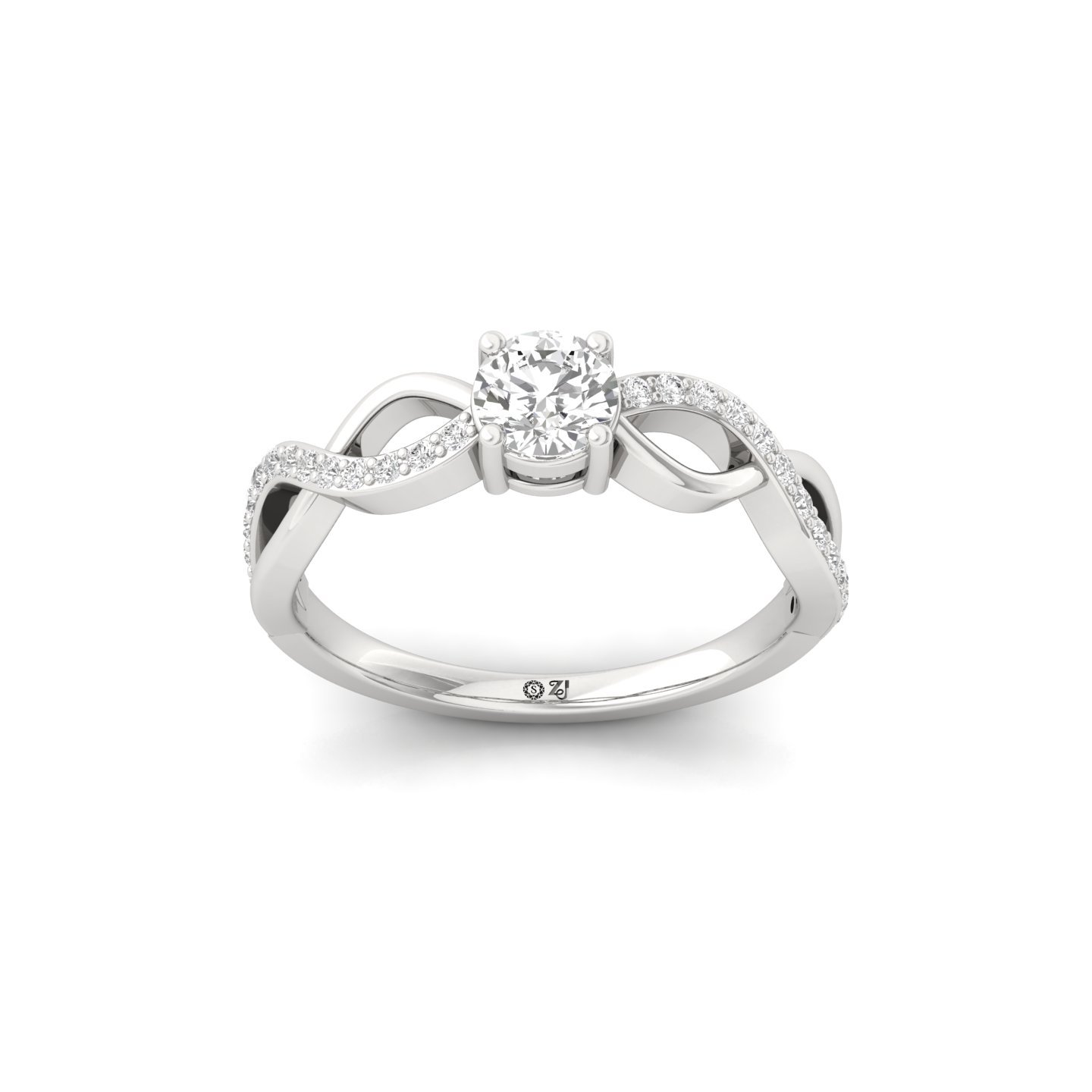 Round Brilliant Cut Diamond Engagement Ring | Lab Grown CVD Diamond Solitaire with Infinity Twist Design | 925 Silver | 10K | 14K | 18K - Main View