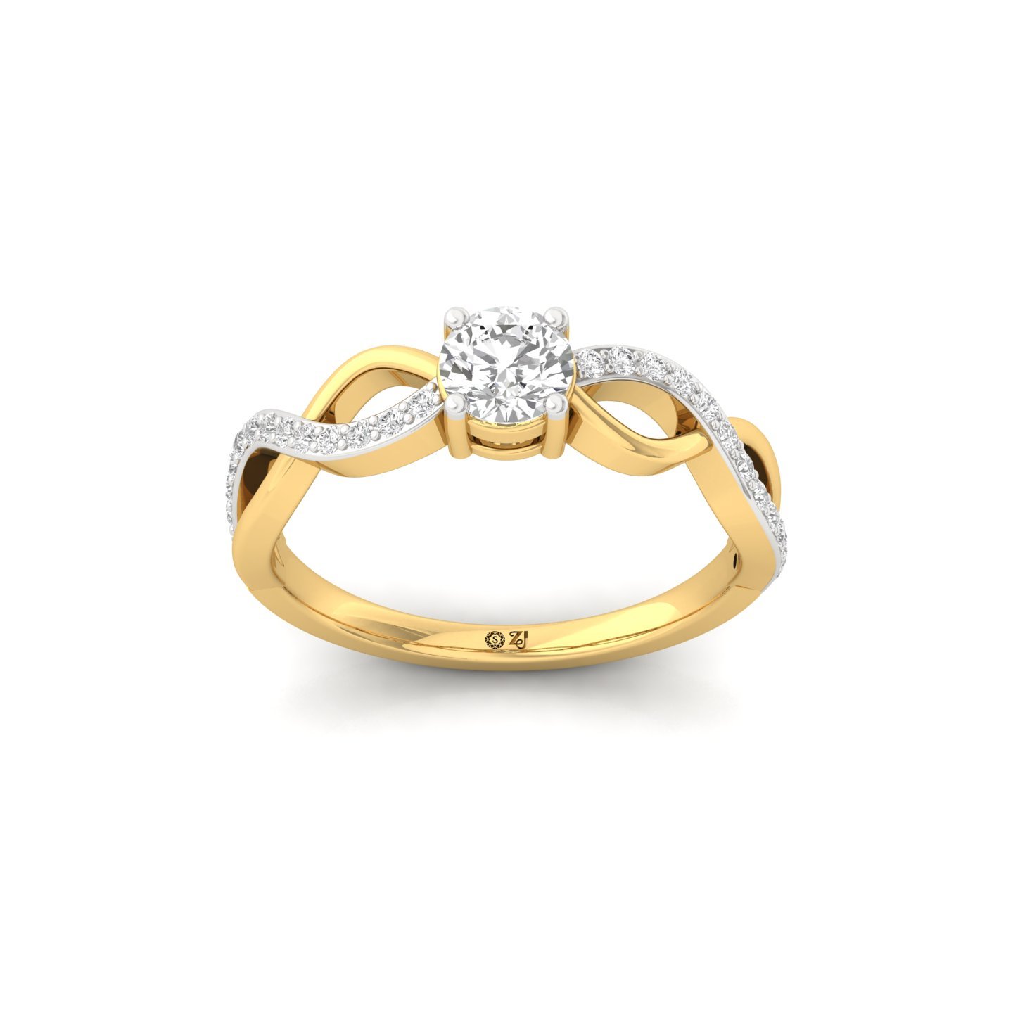 Round Brilliant Cut Diamond Engagement Ring | Lab Grown CVD Diamond Solitaire with Infinity Twist Design | 925 Silver | 10K | 14K | 18K - Gold Main View