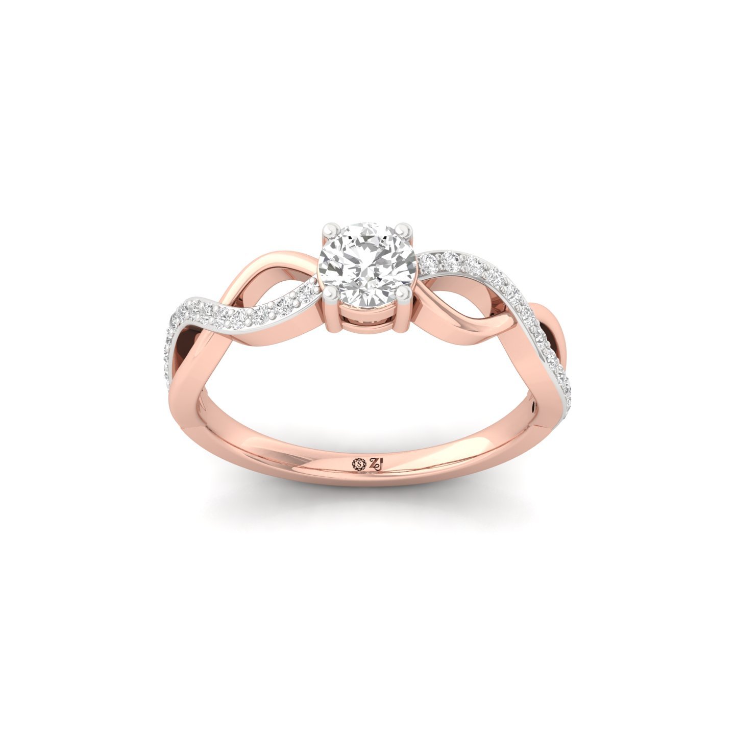 Round Brilliant Cut Diamond Engagement Ring | Lab Grown CVD Diamond Solitaire with Infinity Twist Design | 925 Silver | 10K | 14K | 18K - Rose Gold Main View