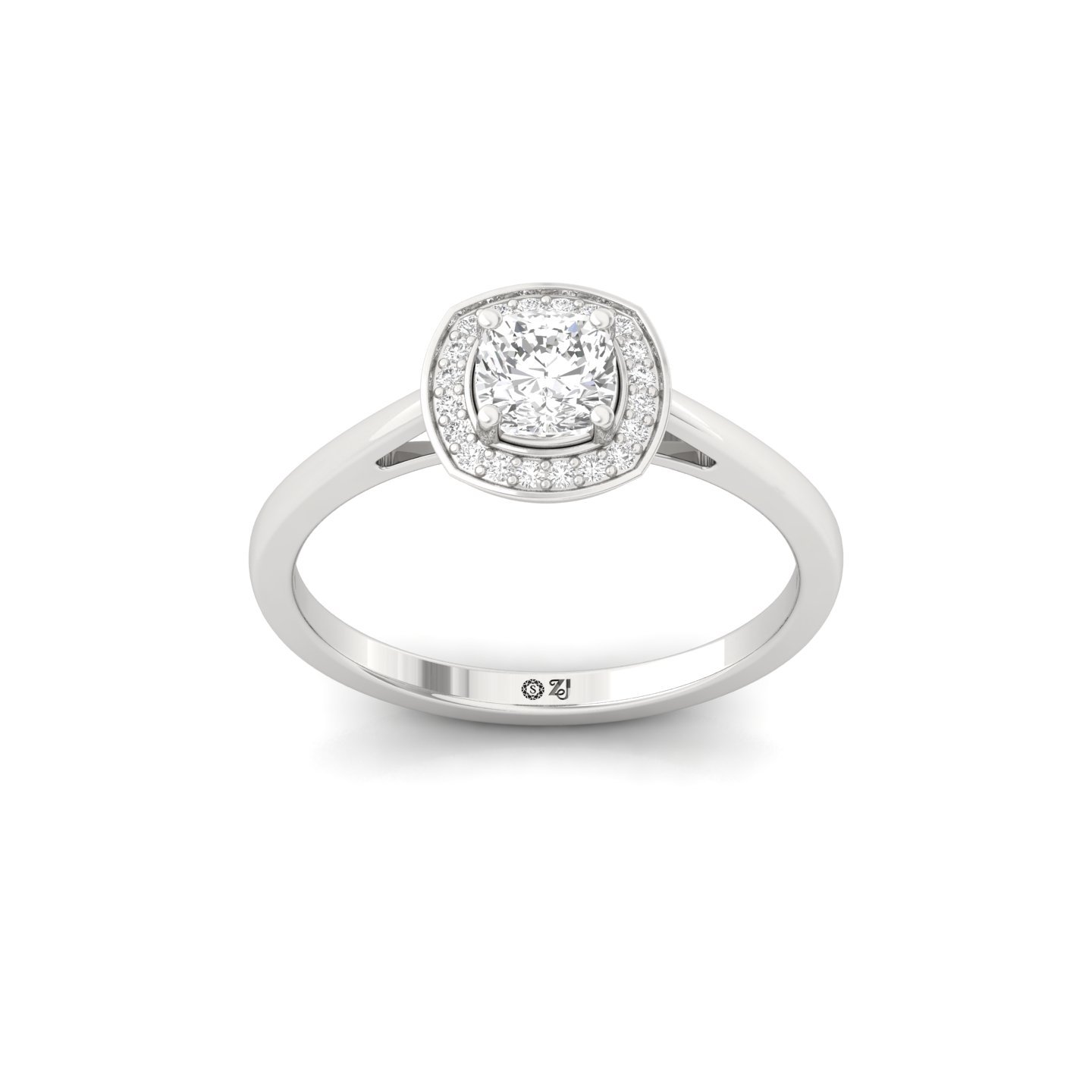 Cushion Cut Diamond Halo Engagement Ring | Lab Grown CVD Solitaire with Halo Accent | 925 Silver | 10K | 14K | 18K - Main View