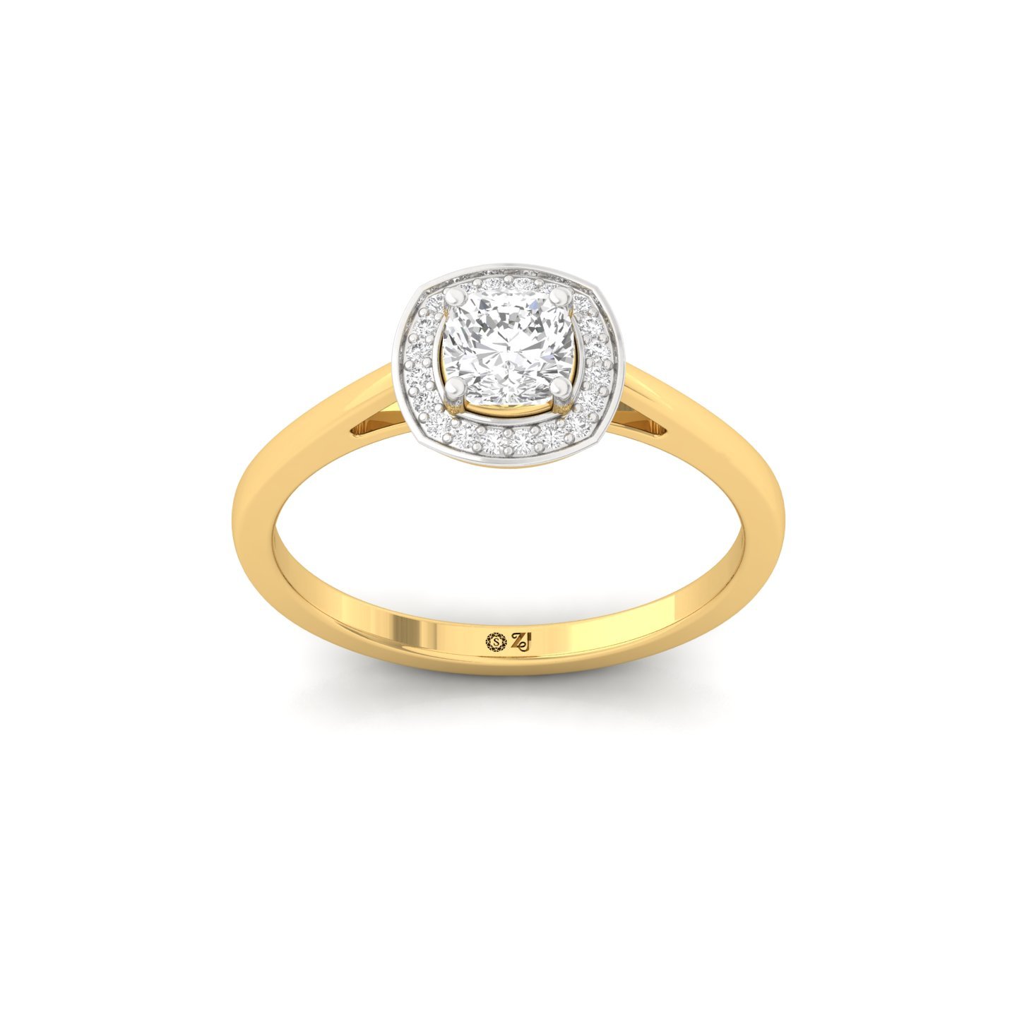 Cushion Cut Diamond Halo Engagement Ring | Lab Grown CVD Solitaire with Halo Accent | 925 Silver | 10K | 14K | 18K - Gold Main View