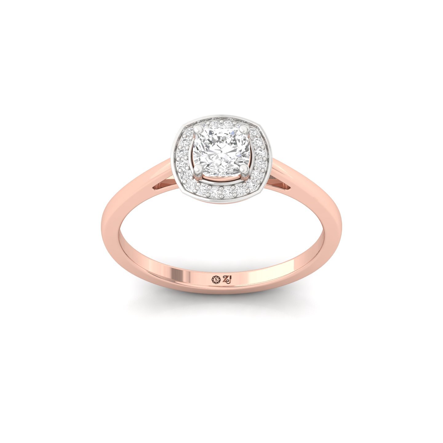 Cushion Cut Diamond Halo Engagement Ring | Lab Grown CVD Solitaire with Halo Accent | 925 Silver | 10K | 14K | 18K - Rose Gold Main View
