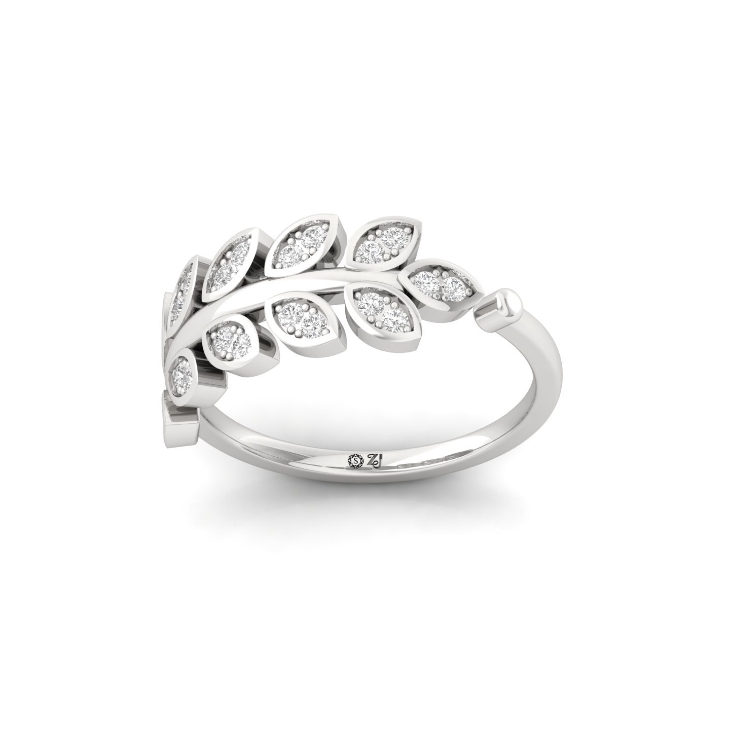 Round Leaf Diamond Ring | Lab Grown CVD Diamond Nature-Inspired Statement Ring | 925 Silver | 10K | 14K | 18K - Main View