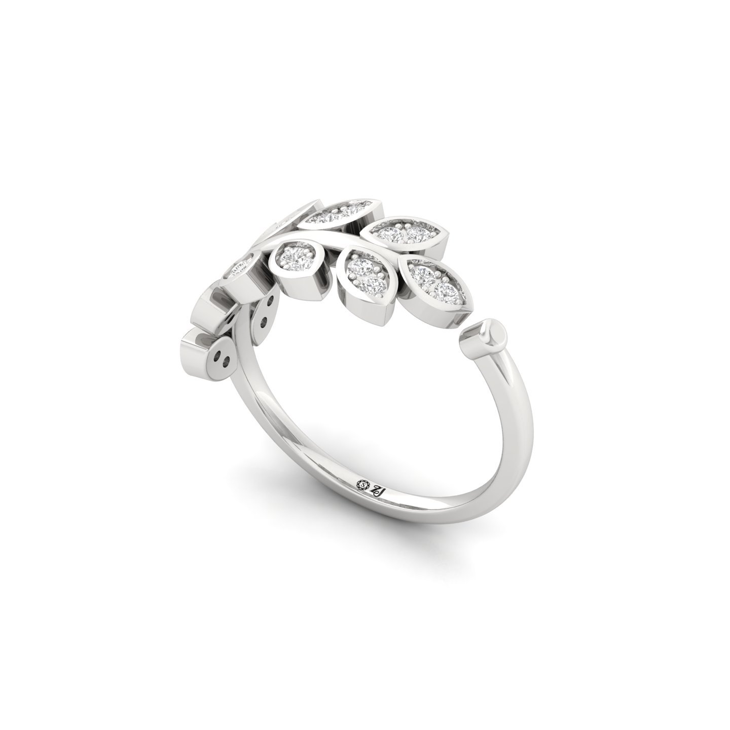 Round Leaf Diamond Ring | Lab Grown CVD Diamond Nature-Inspired Statement Ring | 925 Silver | 10K | 14K | 18K - View 2