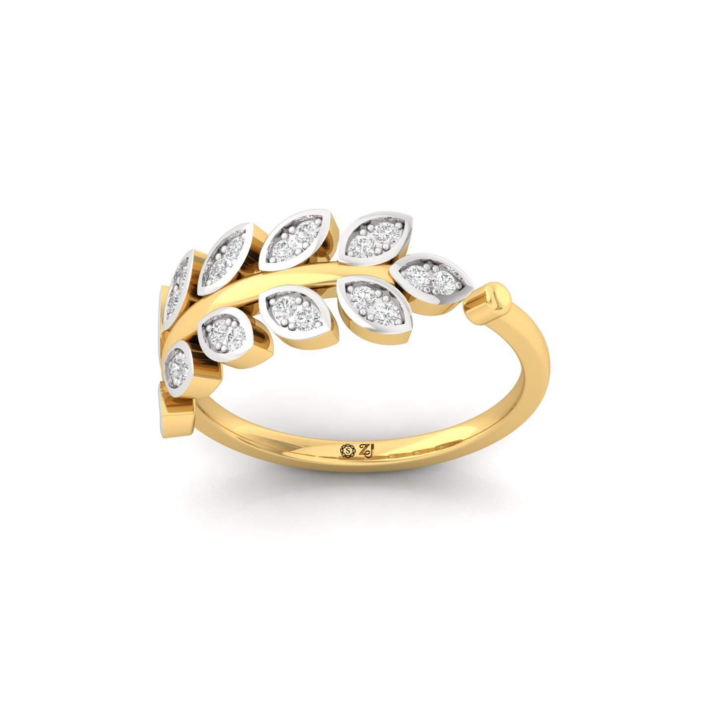 Round Leaf Diamond Ring | Lab Grown CVD Diamond Nature-Inspired Statement Ring | 925 Silver | 10K | 14K | 18K - Gold Main View