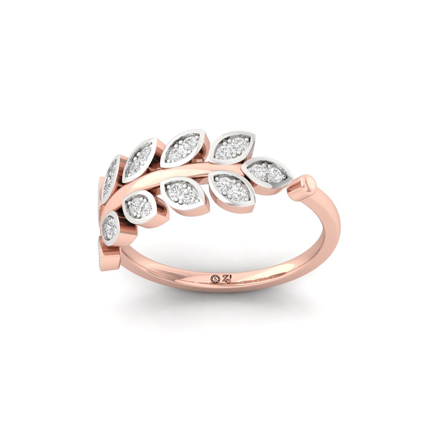 Round Leaf Diamond Ring | Lab Grown CVD Diamond Nature-Inspired Statement Ring | 925 Silver | 10K | 14K | 18K - Rose Gold Main View