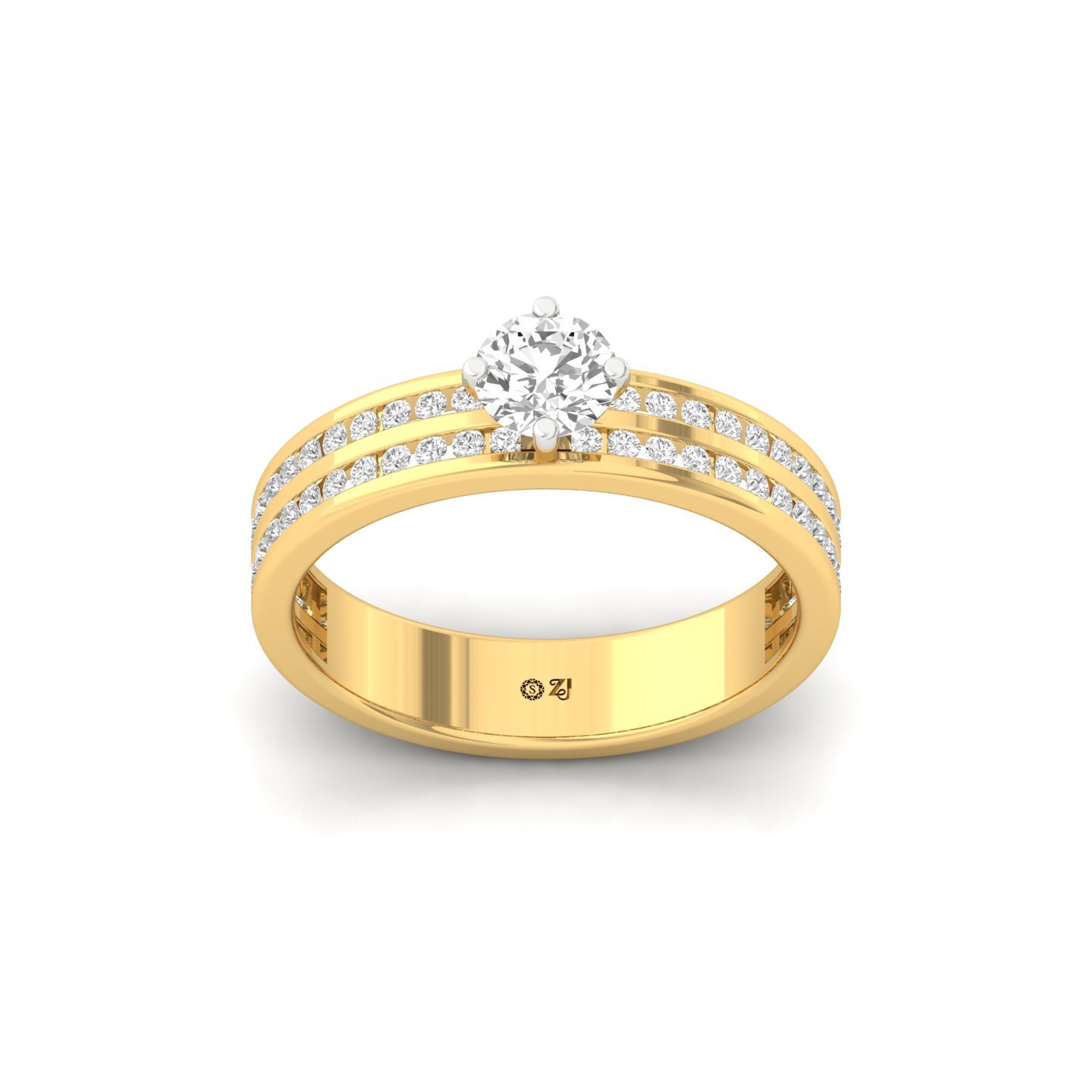 Round Cut Diamond Engagement Ring | Lab Grown CVD Diamond Triple Row Solitaire Ring | 925 Silver | 10K | 14K | 18K - Gold Main View