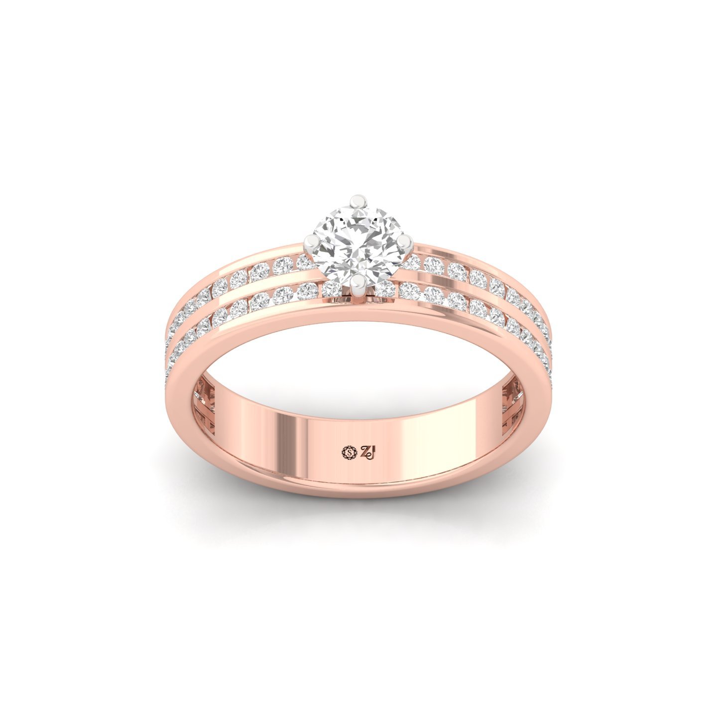 Round Cut Diamond Engagement Ring | Lab Grown CVD Diamond Triple Row Solitaire Ring | 925 Silver | 10K | 14K | 18K - Rose Gold Main View