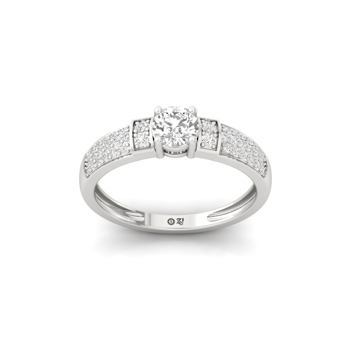 Round Cut Diamond Engagement Ring | Lab Grown CVD Diamond Halo Style Bridal Ring | 925 Silver | 10K | 14K | 18K - Main View