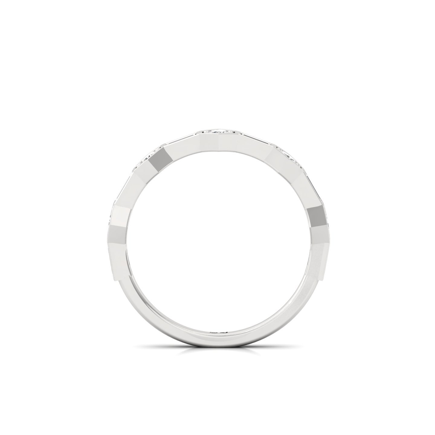 Hexagon & Baguette Diamond Ring | Lab Grown CVD Diamond Art Deco Style Band | 925 Silver | 10K | 14K | 18K - View 3