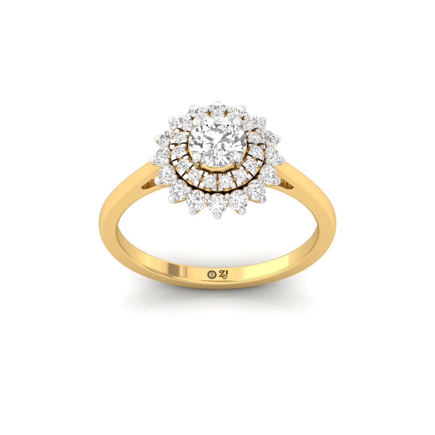Round Diamond Halo Cluster Engagement Ring | Lab Grown CVD Diamond Bridal Ring | 925 Silver | 10K | 14K | 18K - Gold Main View