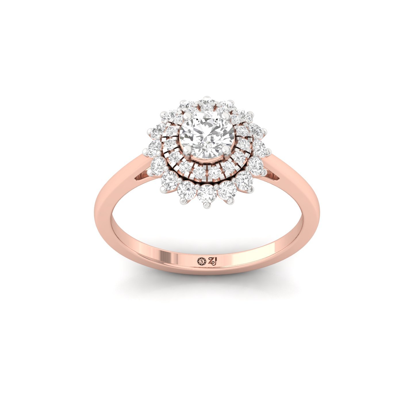 Round Diamond Halo Cluster Engagement Ring | Lab Grown CVD Diamond Bridal Ring | 925 Silver | 10K | 14K | 18K - Rose Gold Main View
