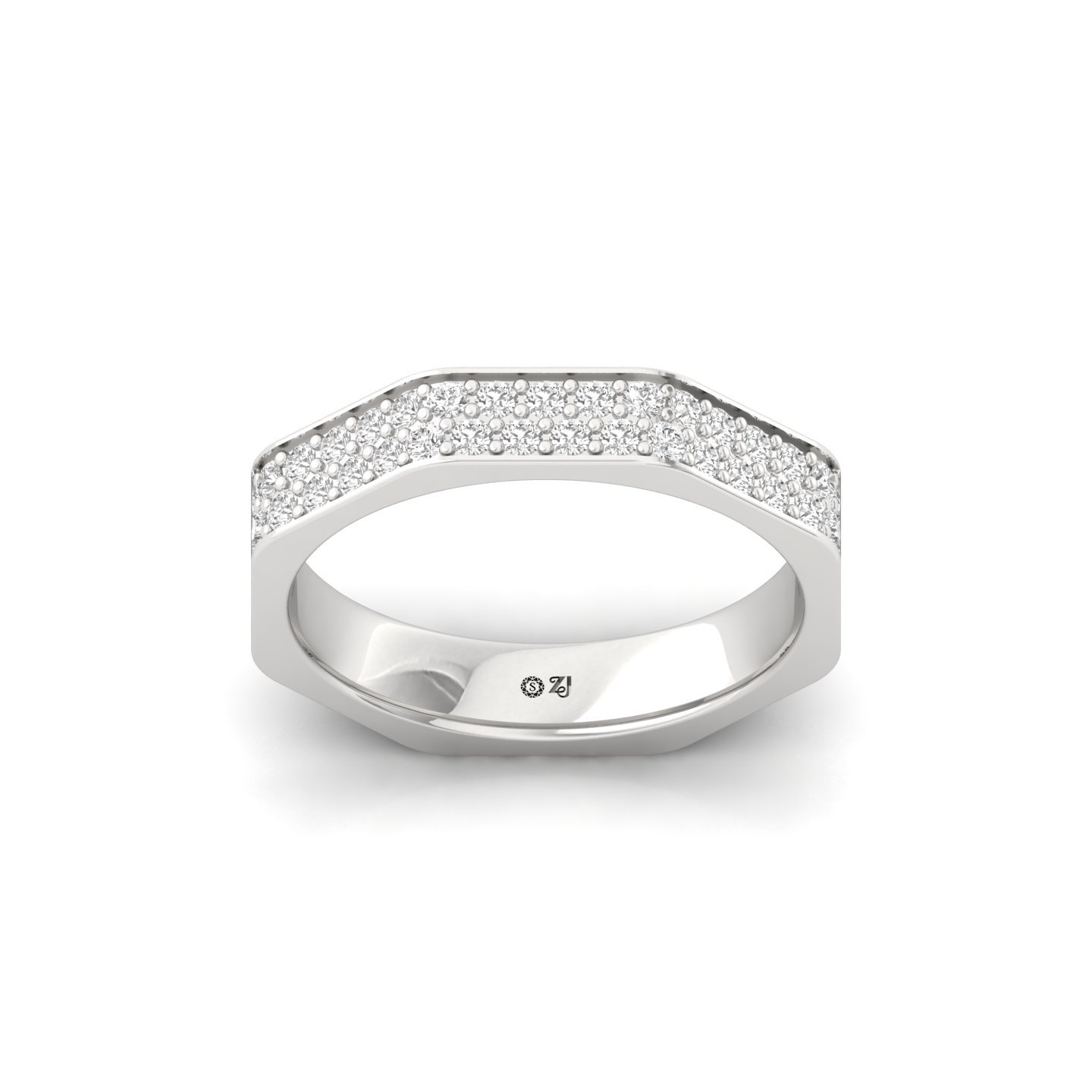 Round Diamond Octagon Band Ring | Lab Grown CVD Diamond Statement Wedding Band | 925 Silver | 10K | 14K | 18K - Main View