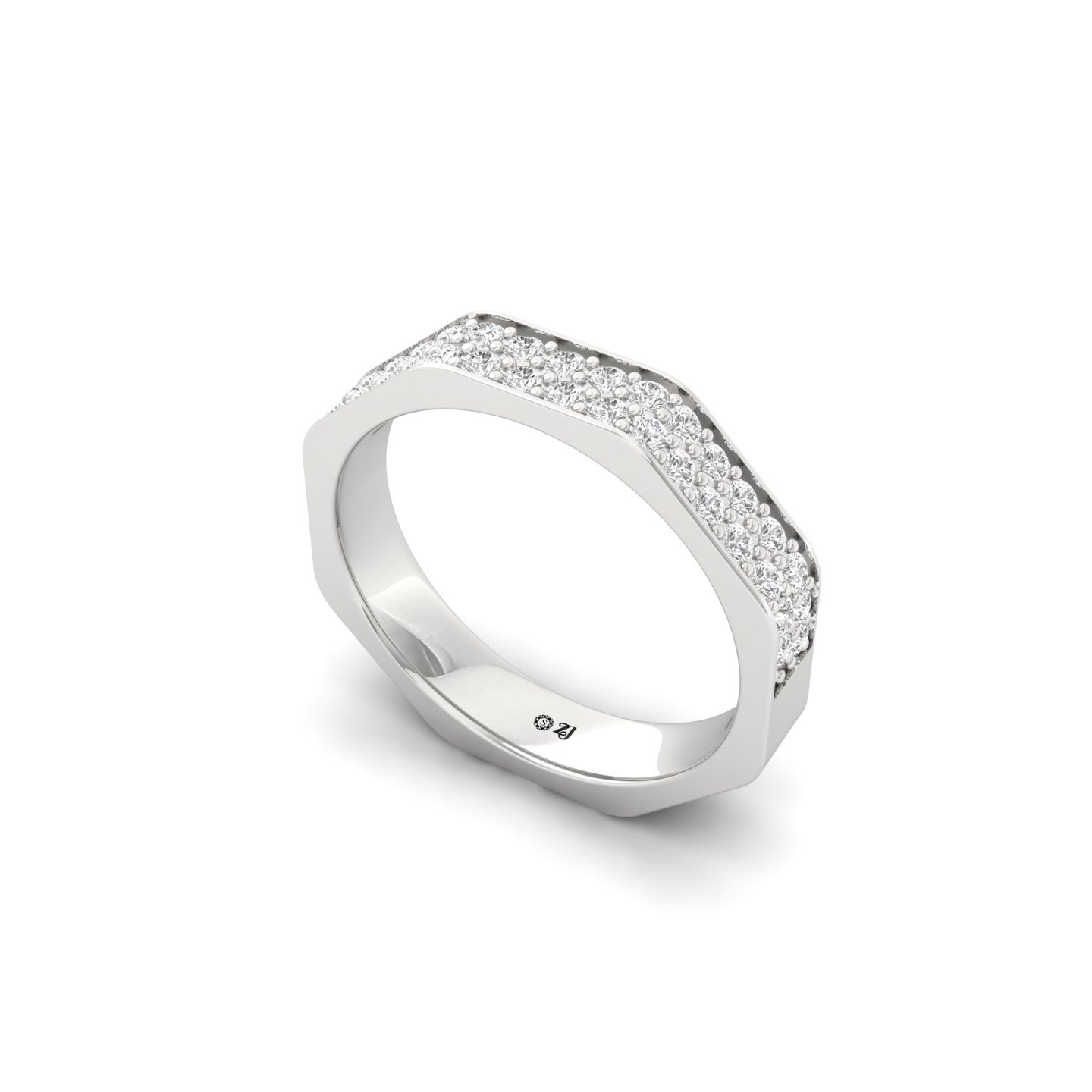Round Diamond Octagon Band Ring | Lab Grown CVD Diamond Statement Wedding Band | 925 Silver | 10K | 14K | 18K - View 2