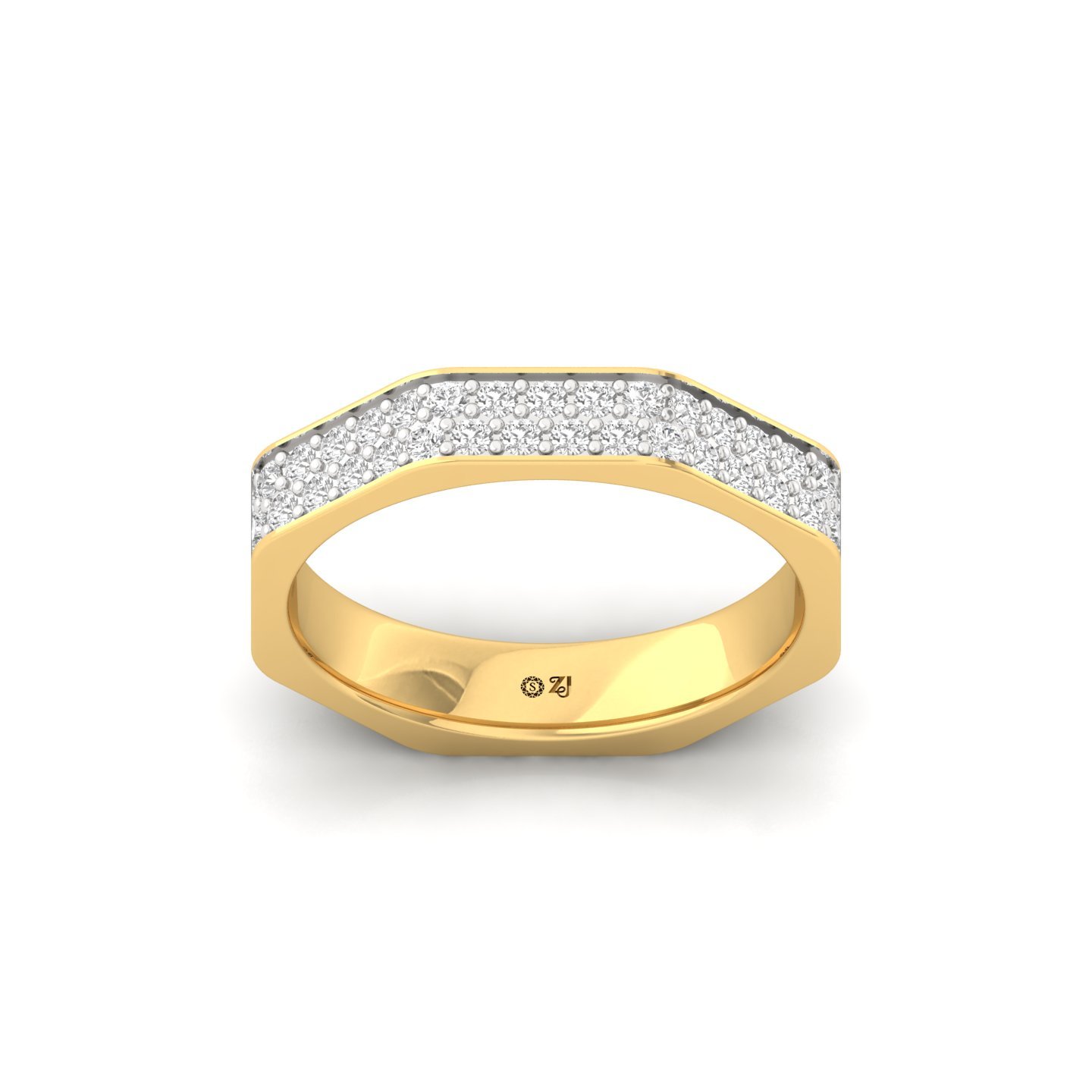 Round Diamond Octagon Band Ring | Lab Grown CVD Diamond Statement Wedding Band | 925 Silver | 10K | 14K | 18K - Gold Main View