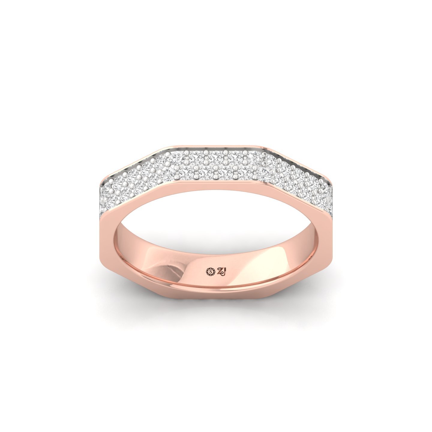 Round Diamond Octagon Band Ring | Lab Grown CVD Diamond Statement Wedding Band | 925 Silver | 10K | 14K | 18K - Rose Gold Main View