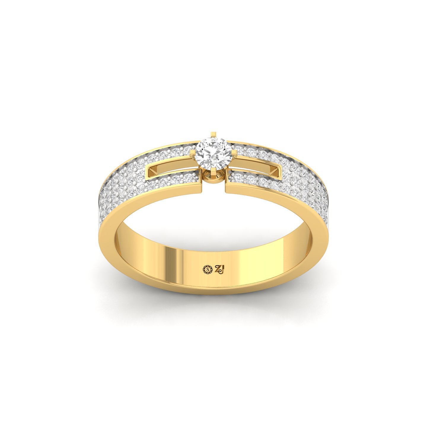 Round Diamond Split Band Engagement Ring | Lab Grown CVD Diamond Statement Ring | 925 Silver | 10K | 14K | 18K - Gold Main View