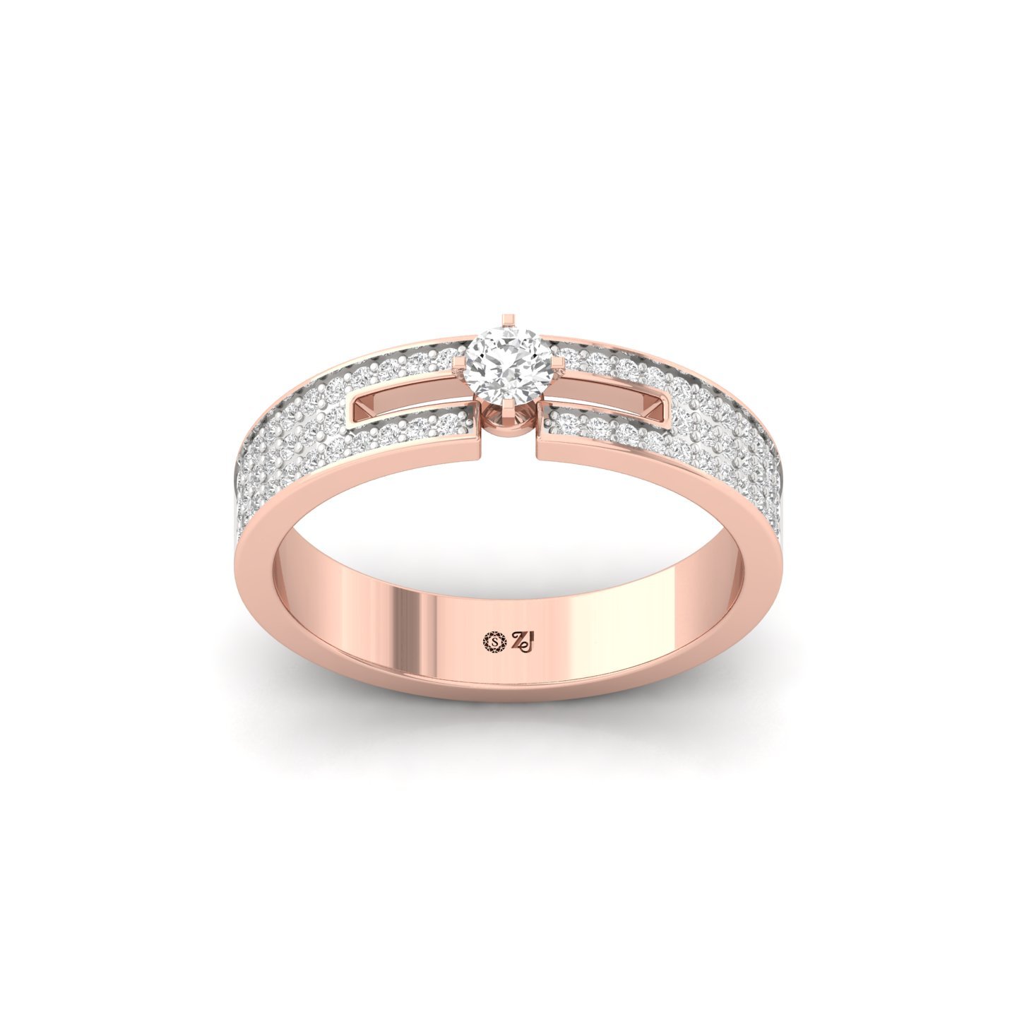 Round Diamond Split Band Engagement Ring | Lab Grown CVD Diamond Statement Ring | 925 Silver | 10K | 14K | 18K - Rose Gold Main View