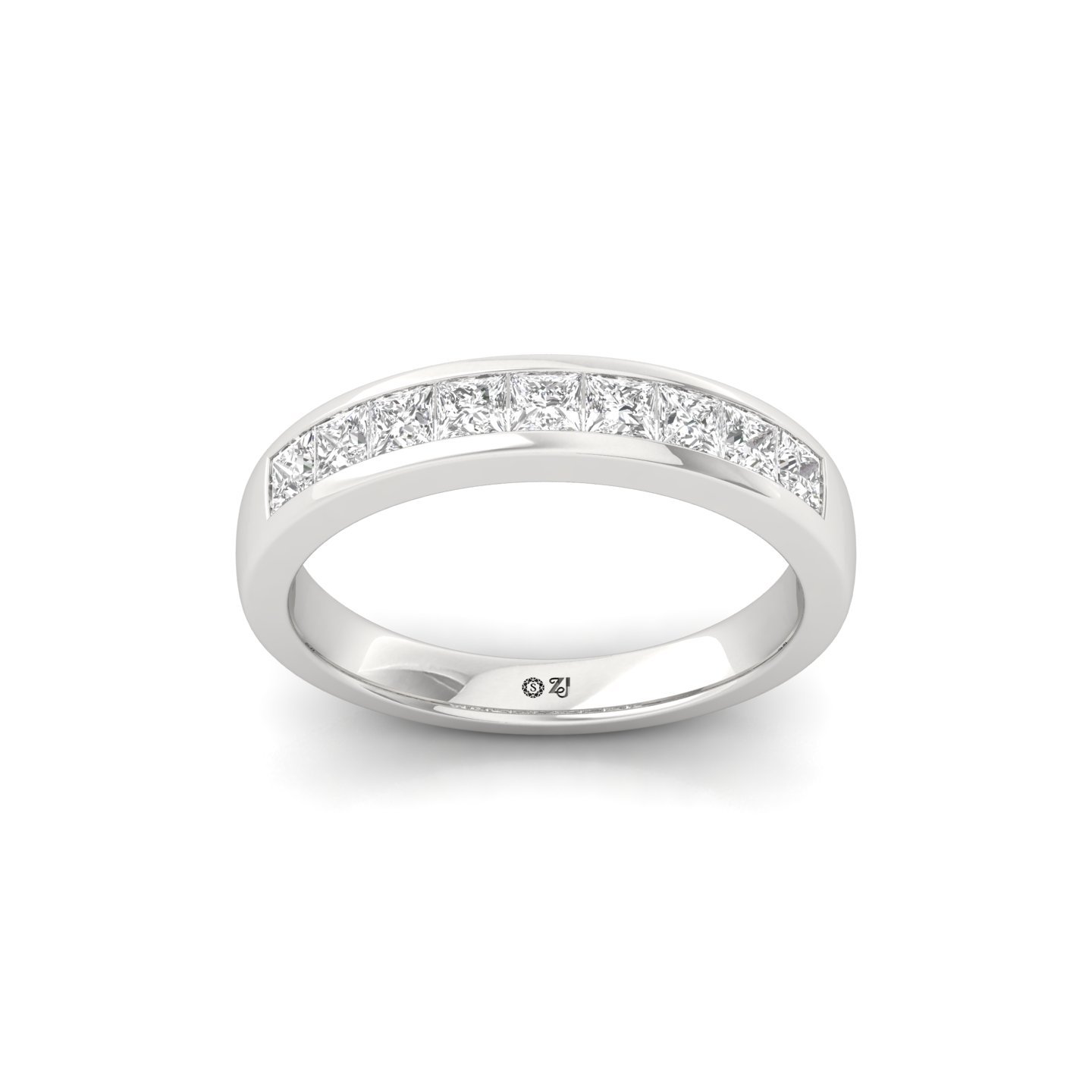 Princess Cut Diamond Channel Set Band | Lab Grown CVD Diamond Wedding Ring | 925 Silver | 10K | 14K | 18K - Main View