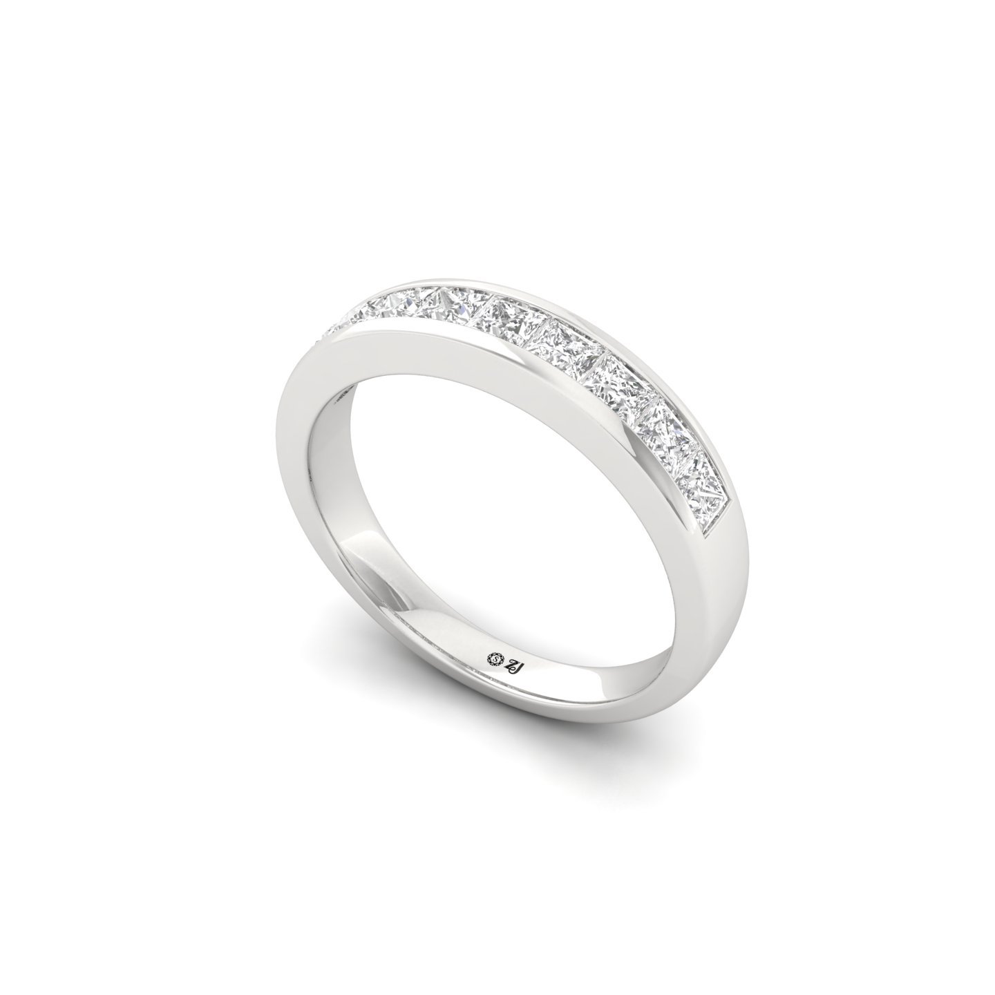 Princess Cut Diamond Channel Set Band | Lab Grown CVD Diamond Wedding Ring | 925 Silver | 10K | 14K | 18K - View 2