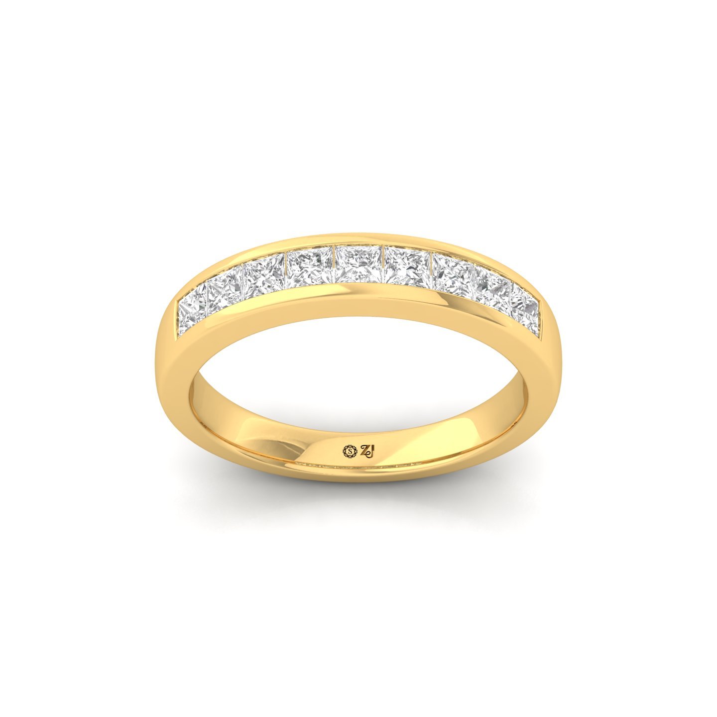 Princess Cut Diamond Channel Set Band | Lab Grown CVD Diamond Wedding Ring | 925 Silver | 10K | 14K | 18K - Gold Main View