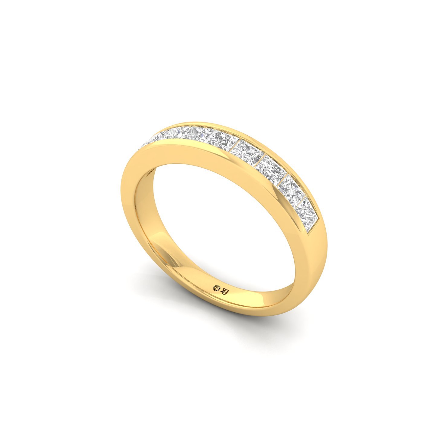 Princess Cut Diamond Channel Set Band | Lab Grown CVD Diamond Wedding Ring | 925 Silver | 10K | 14K | 18K - View 2