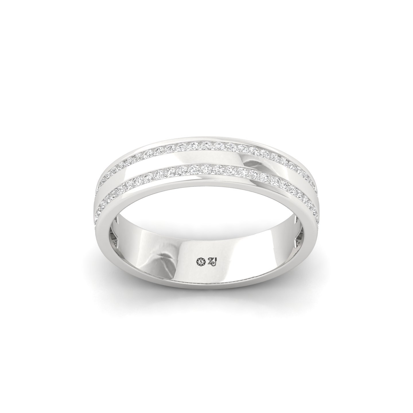 Round Diamond Double Row Band | Lab Grown CVD Diamond Wedding Ring | 925 Silver | 10K | 14K | 18K - Main View