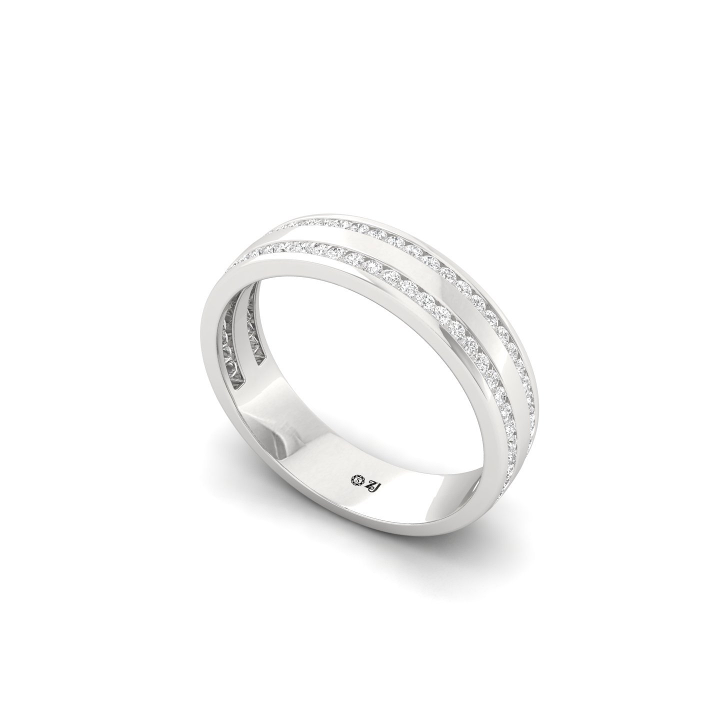 Round Diamond Double Row Band | Lab Grown CVD Diamond Wedding Ring | 925 Silver | 10K | 14K | 18K - View 2