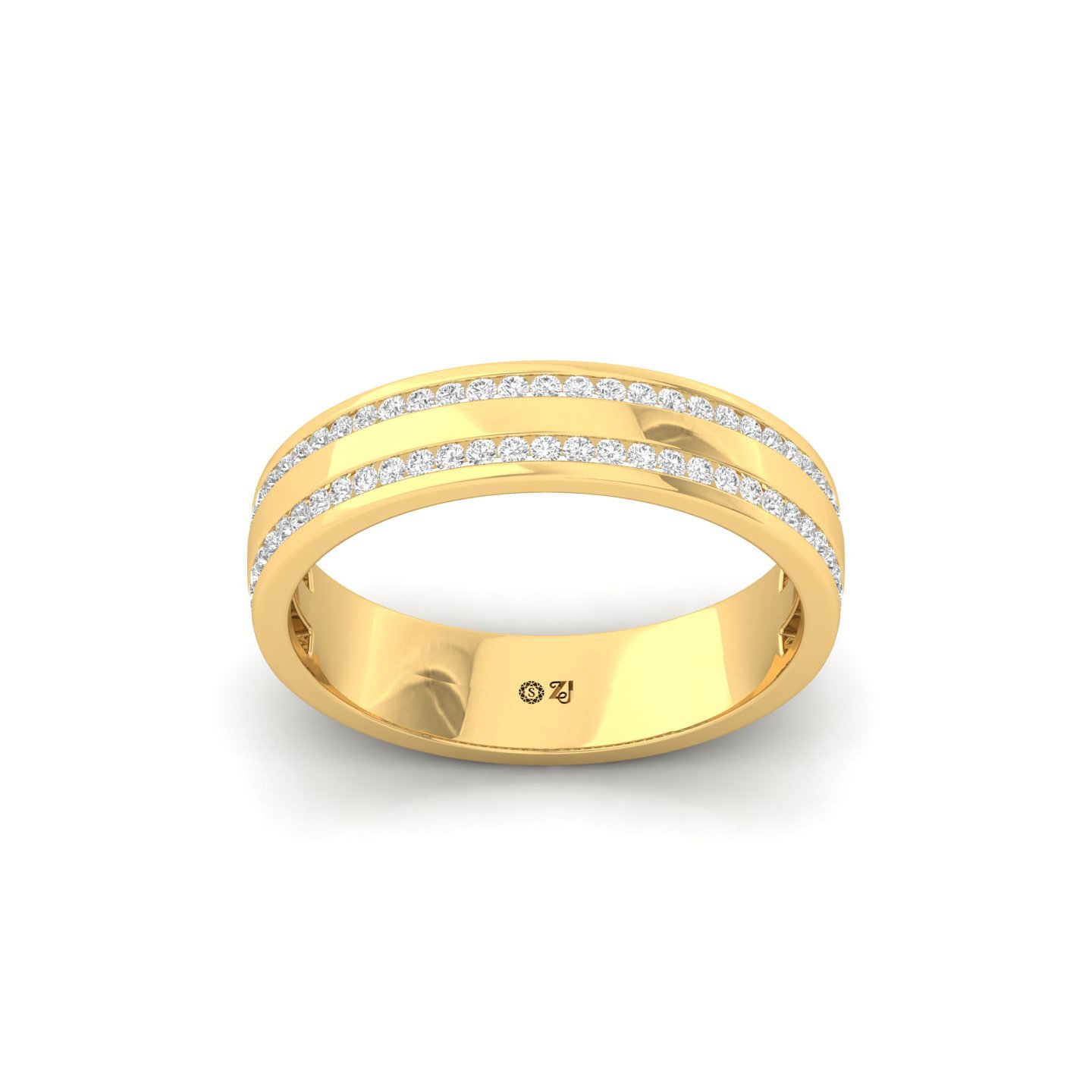 Round Diamond Double Row Band | Lab Grown CVD Diamond Wedding Ring | 925 Silver | 10K | 14K | 18K - Gold Main View