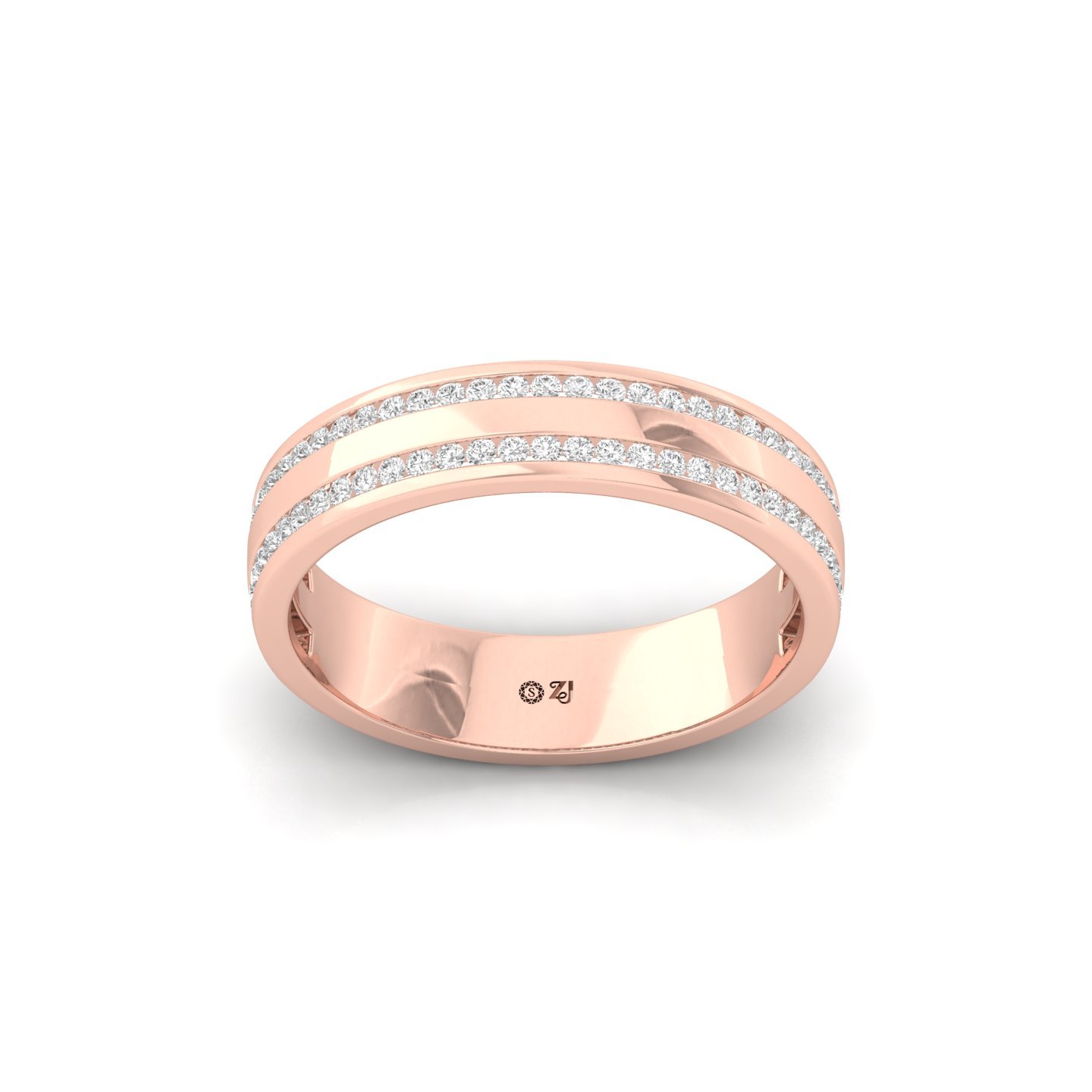 Round Diamond Double Row Band | Lab Grown CVD Diamond Wedding Ring | 925 Silver | 10K | 14K | 18K - Rose Gold Main View