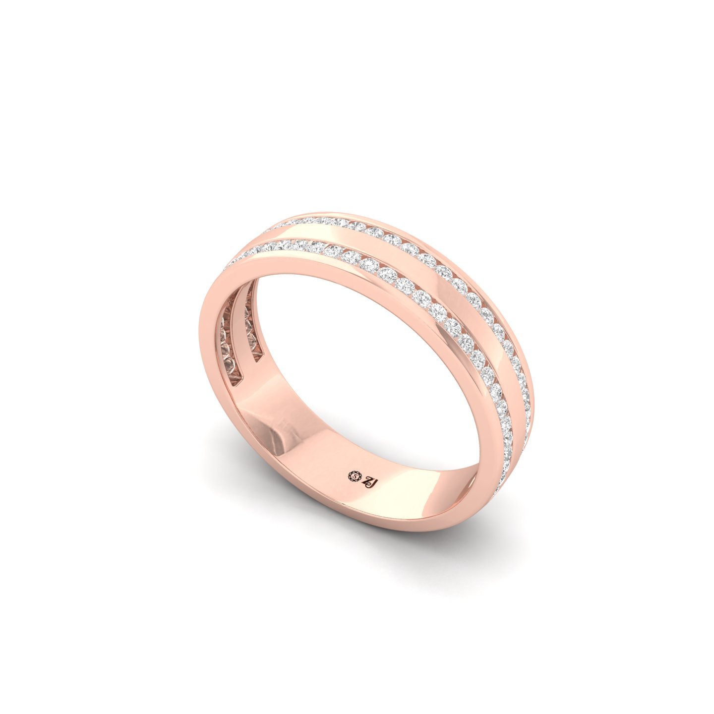 Round Diamond Double Row Band | Lab Grown CVD Diamond Wedding Ring | 925 Silver | 10K | 14K | 18K - View 2