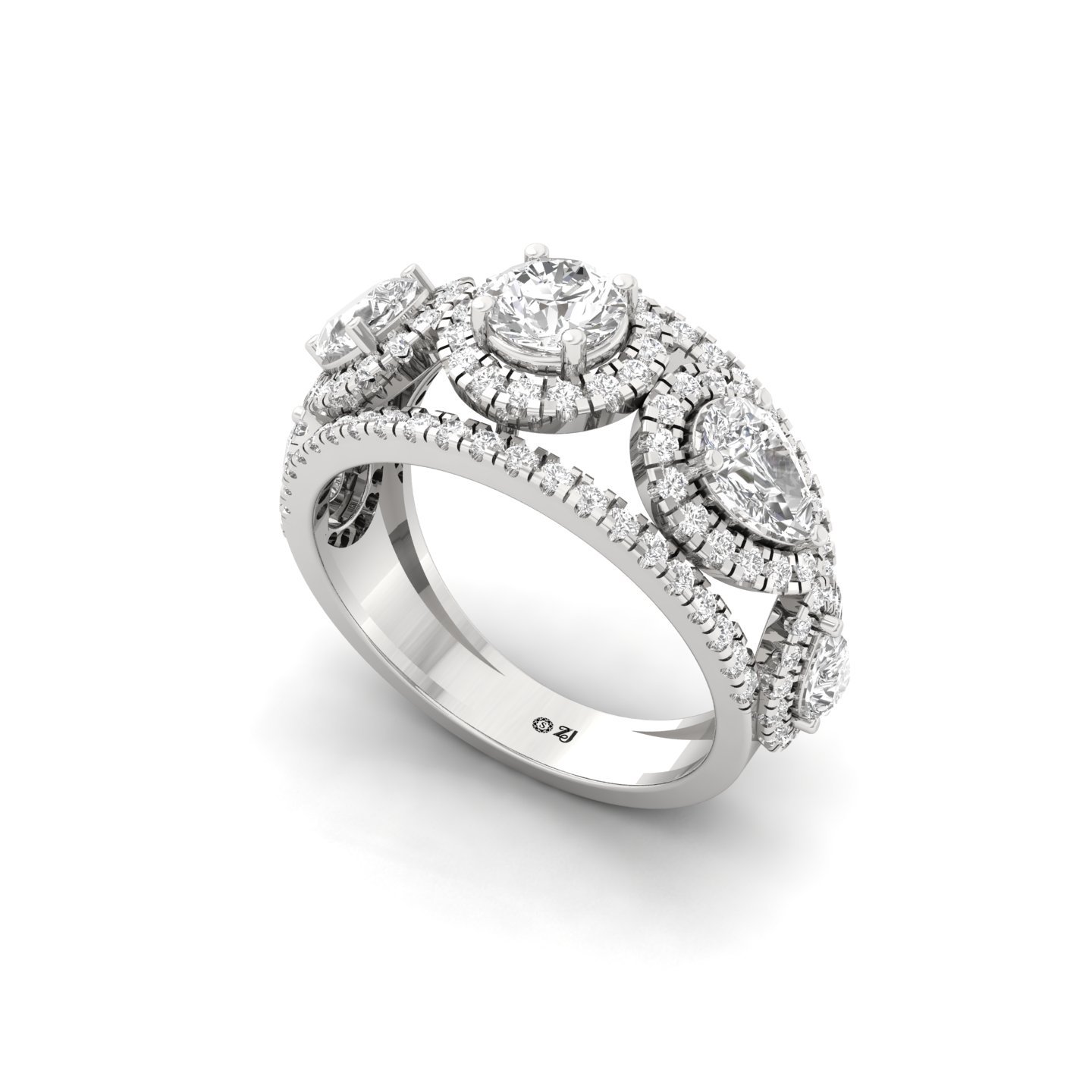 Round & Pear Diamond Designer Halo Ring | Lab Grown CVD Diamond Luxury Engagement Ring | 925 Silver | 10K | 14K | 18K - View 2