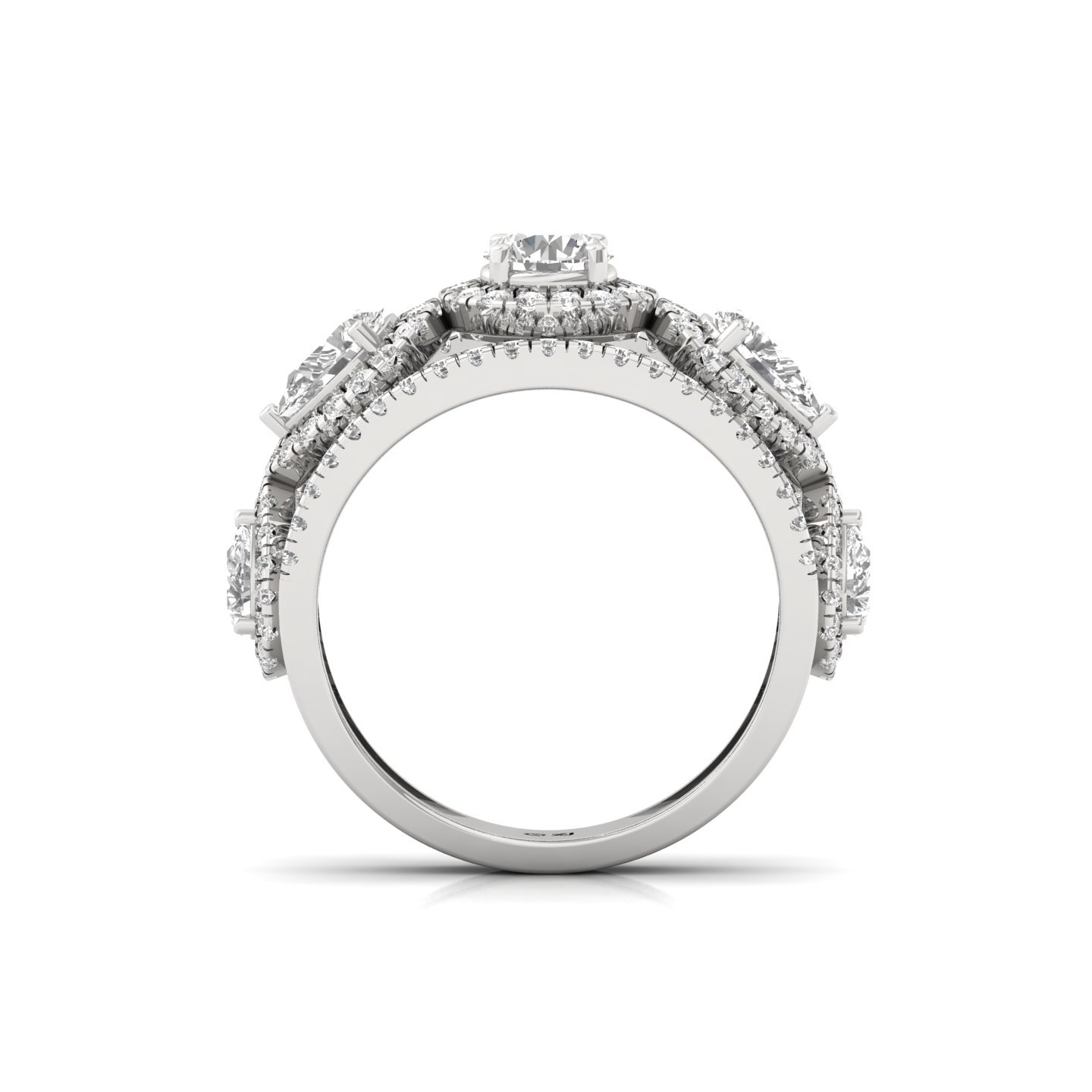 Round & Pear Diamond Designer Halo Ring | Lab Grown CVD Diamond Luxury Engagement Ring | 925 Silver | 10K | 14K | 18K - View 3