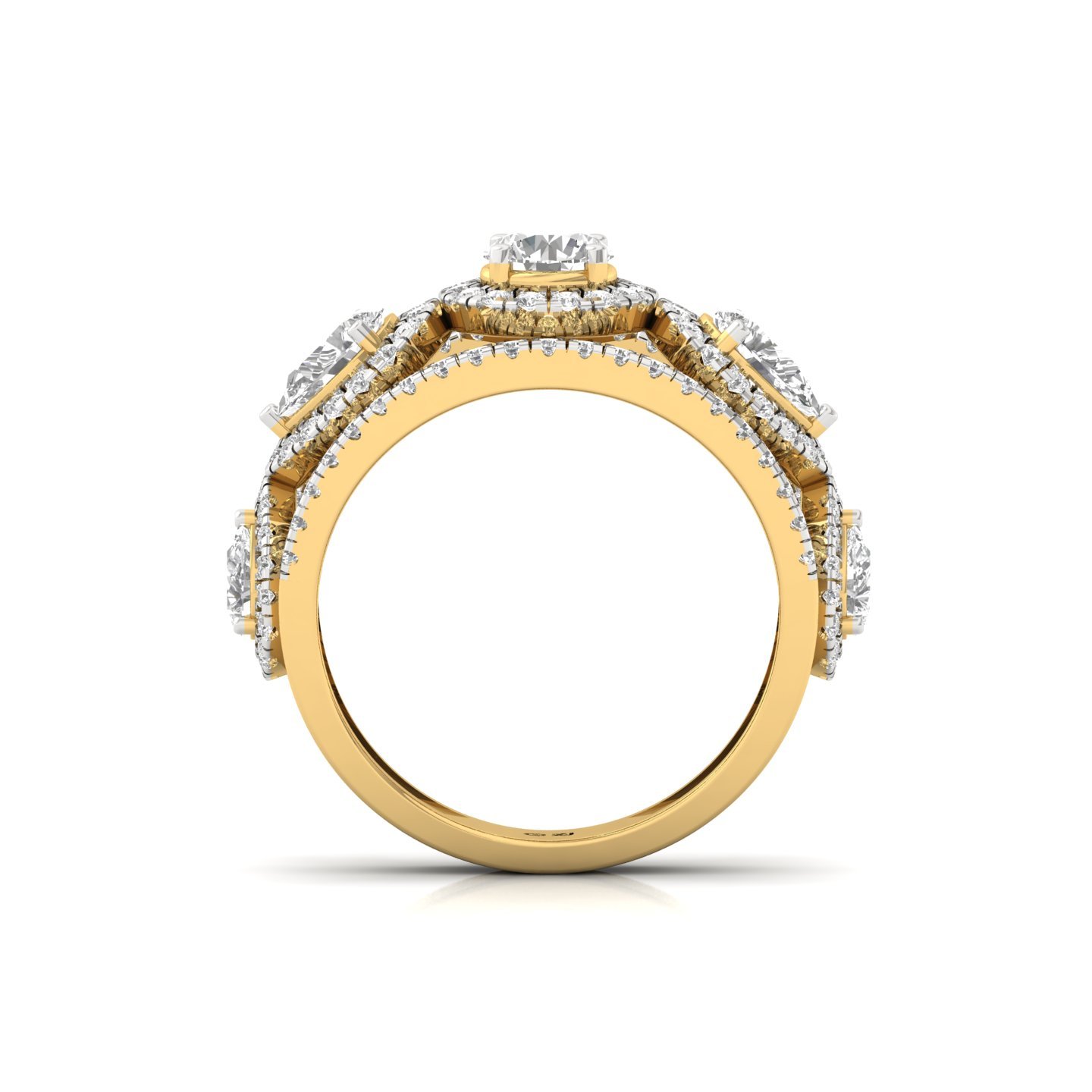 Round & Pear Diamond Designer Halo Ring | Lab Grown CVD Diamond Luxury Engagement Ring | 925 Silver | 10K | 14K | 18K - View 3