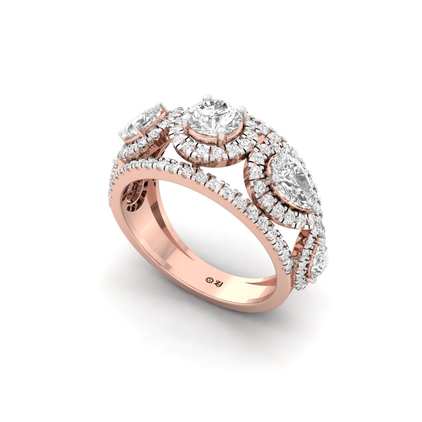 Round & Pear Diamond Designer Halo Ring | Lab Grown CVD Diamond Luxury Engagement Ring | 925 Silver | 10K | 14K | 18K - View 2