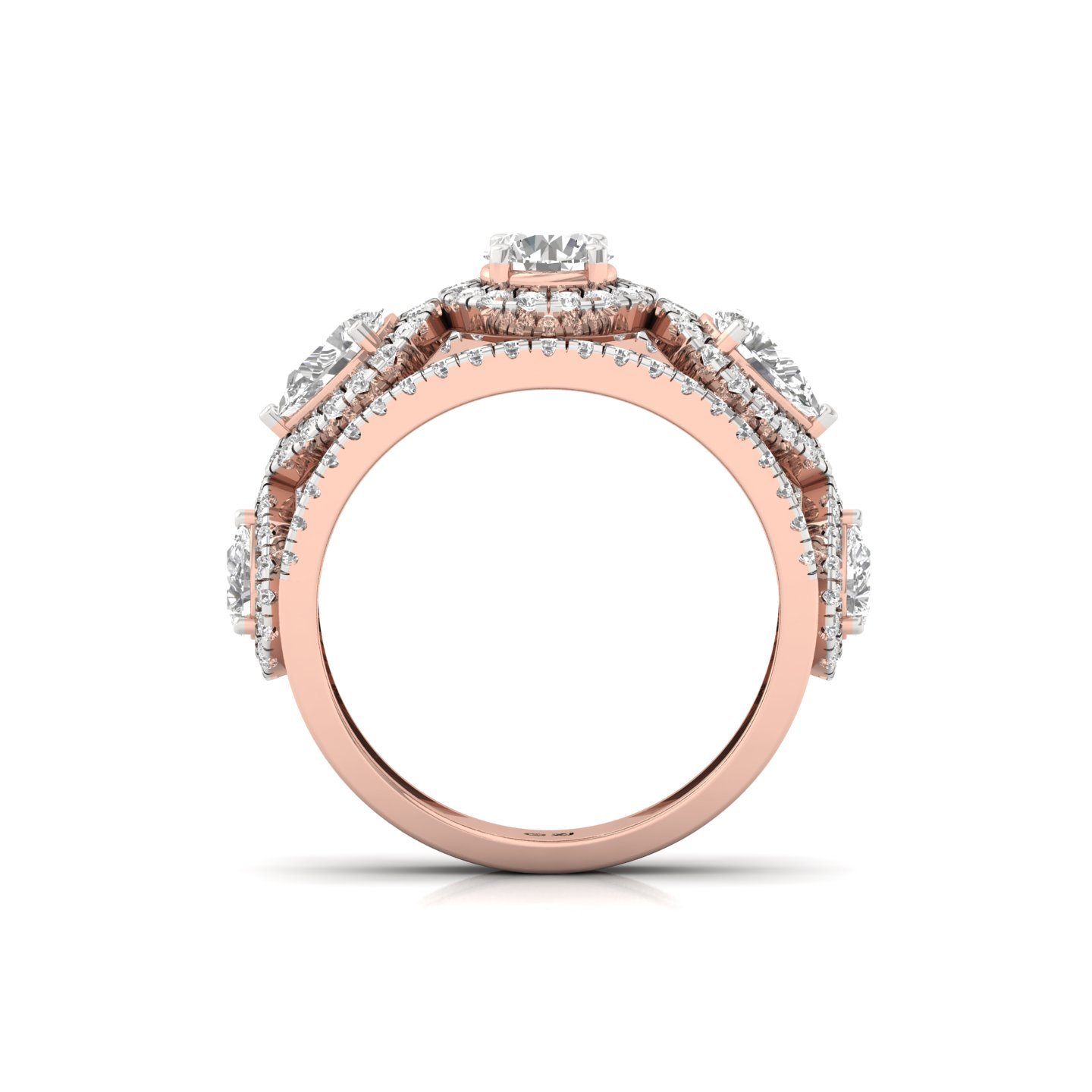 Round & Pear Diamond Designer Halo Ring | Lab Grown CVD Diamond Luxury Engagement Ring | 925 Silver | 10K | 14K | 18K - View 3