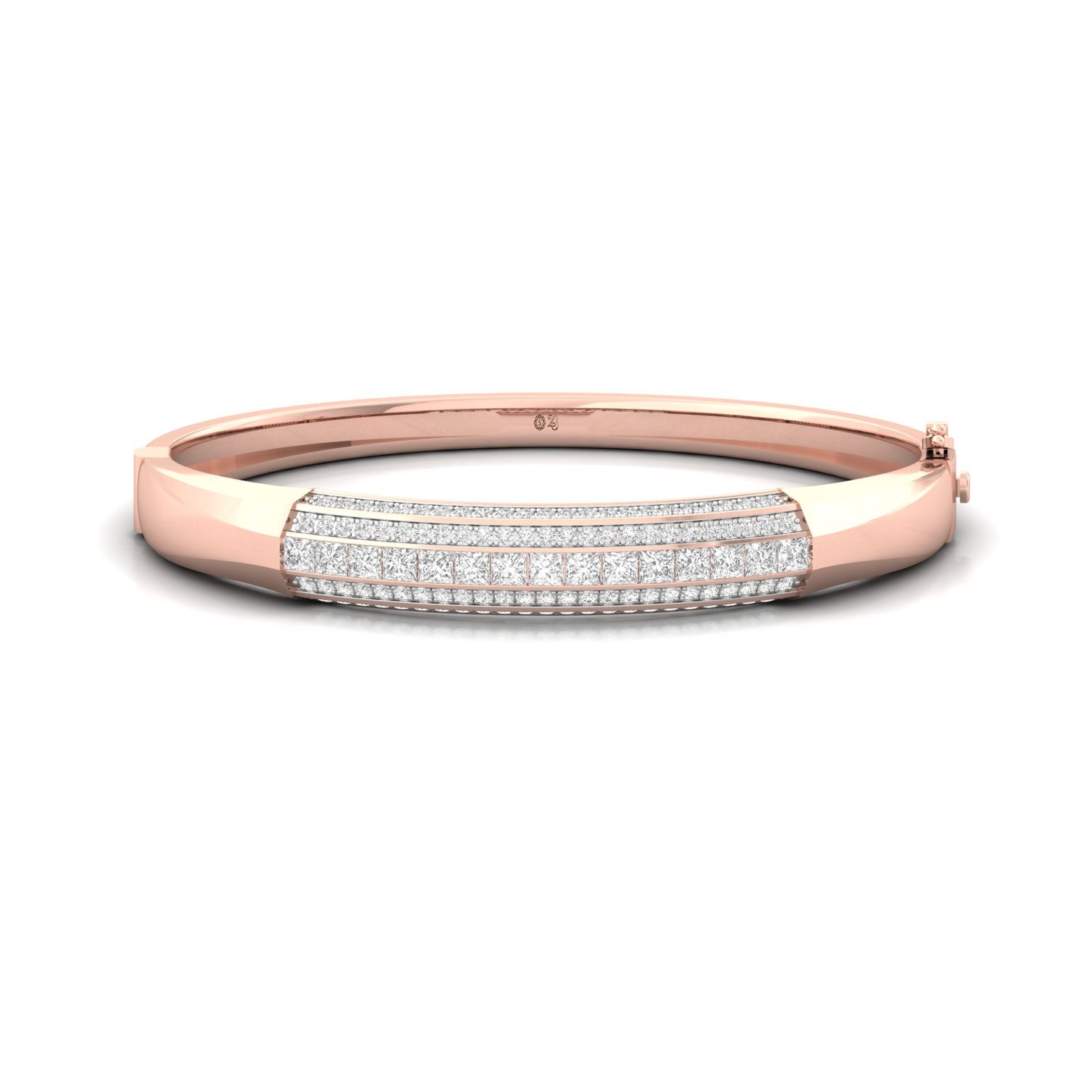 Princess & Round Cut Diamond Mens Bracelet | Bold Lab Grown CVD Diamond Luxury Bangle | 925 Silver | 10K | 14K | 18K - Rose Gold Main View