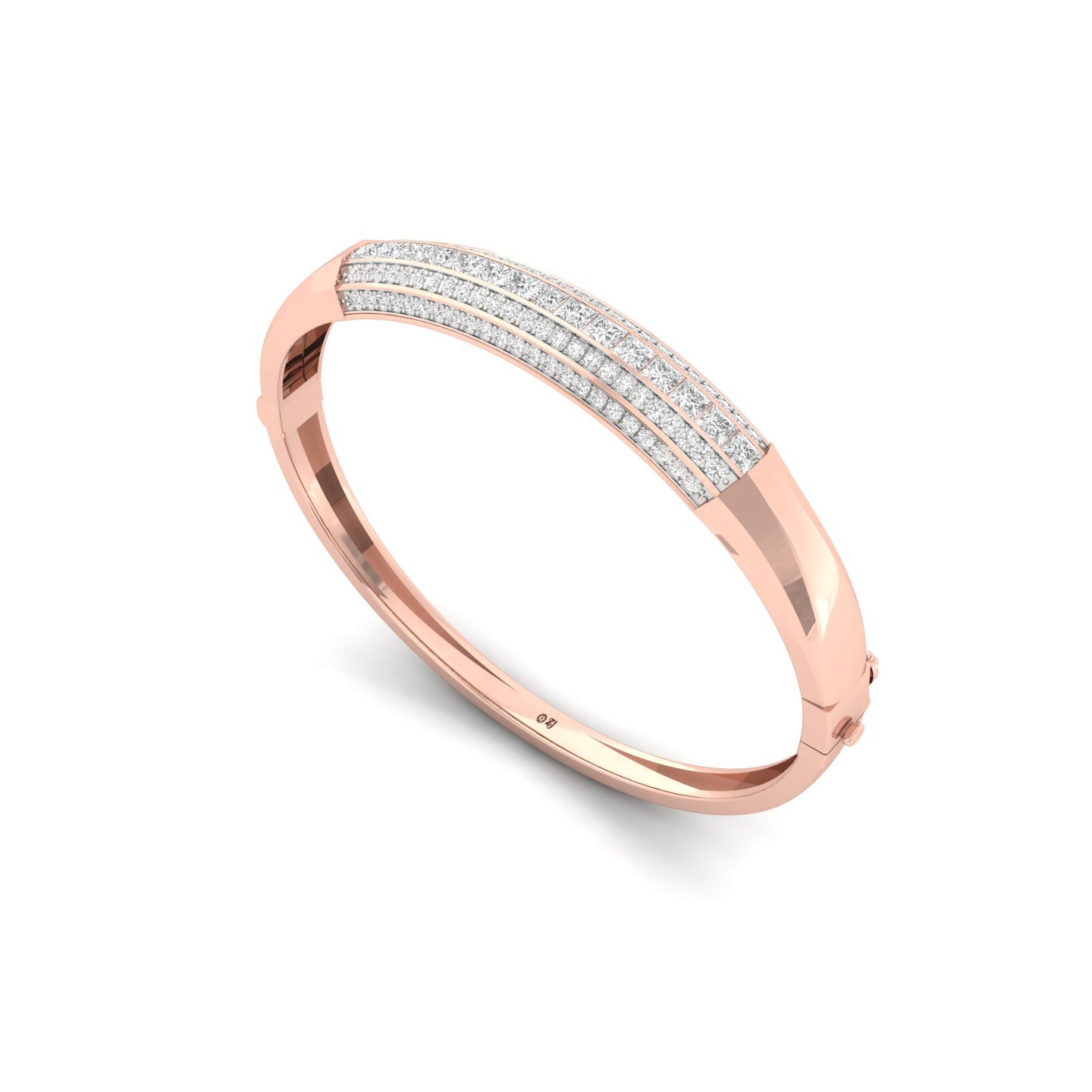 Princess & Round Cut Diamond Mens Bracelet | Bold Lab Grown CVD Diamond Luxury Bangle | 925 Silver | 10K | 14K | 18K - View 3